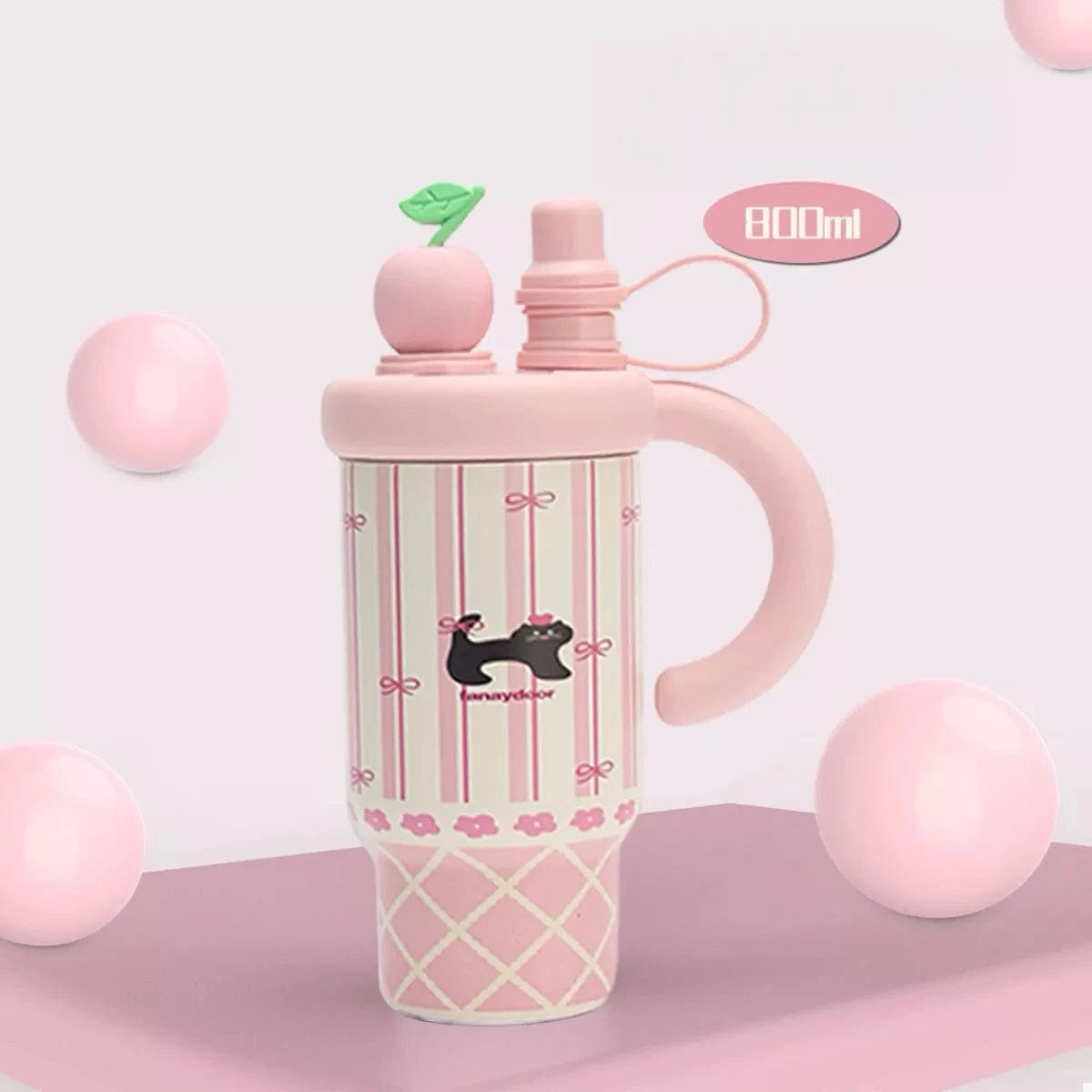 Colorful Cartoon Water Bottles with Straw and Handle Blush Pink One Size - Fashorio
