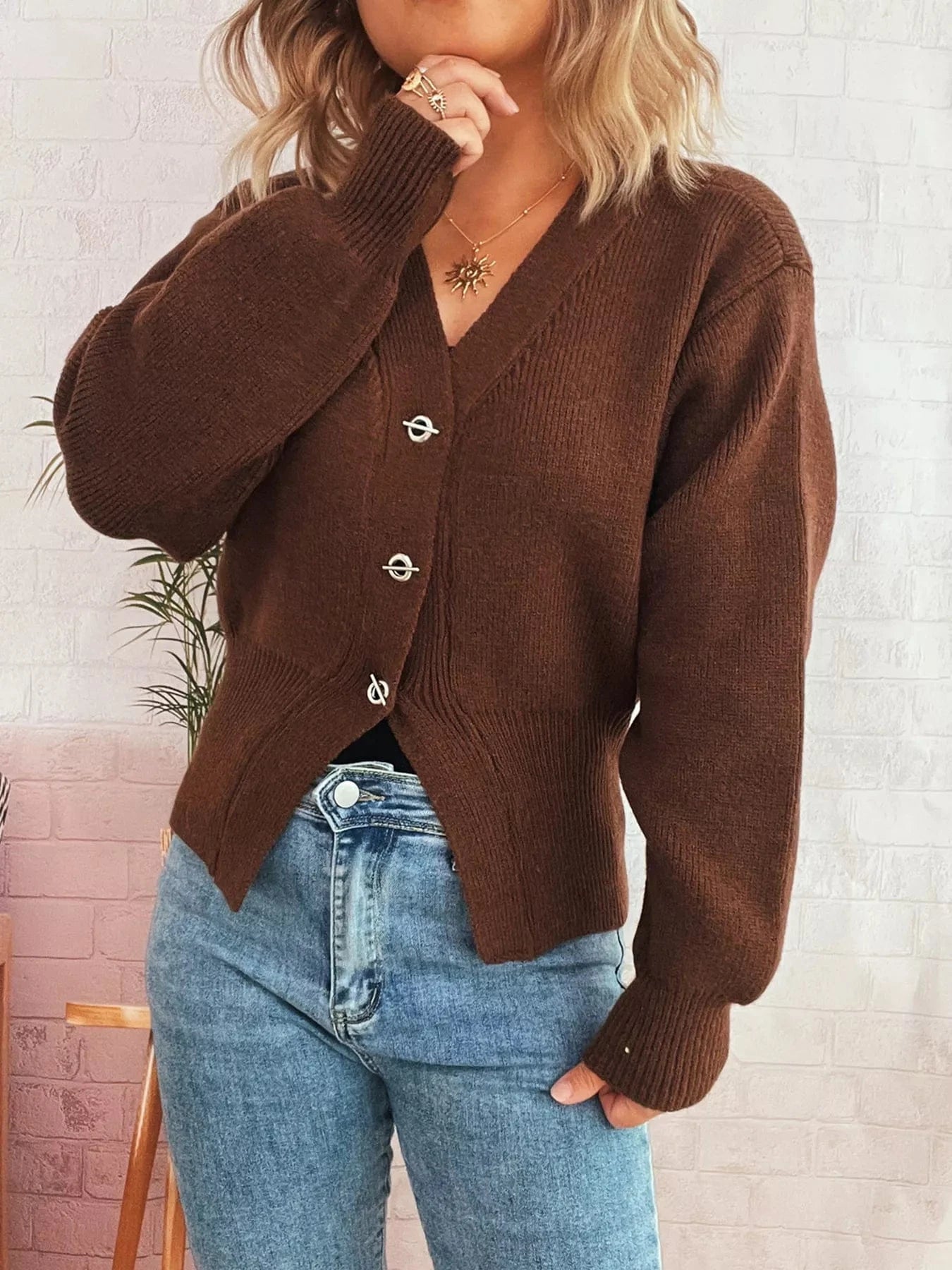 Button Up Long Sleeve Cardigan - Fashorio