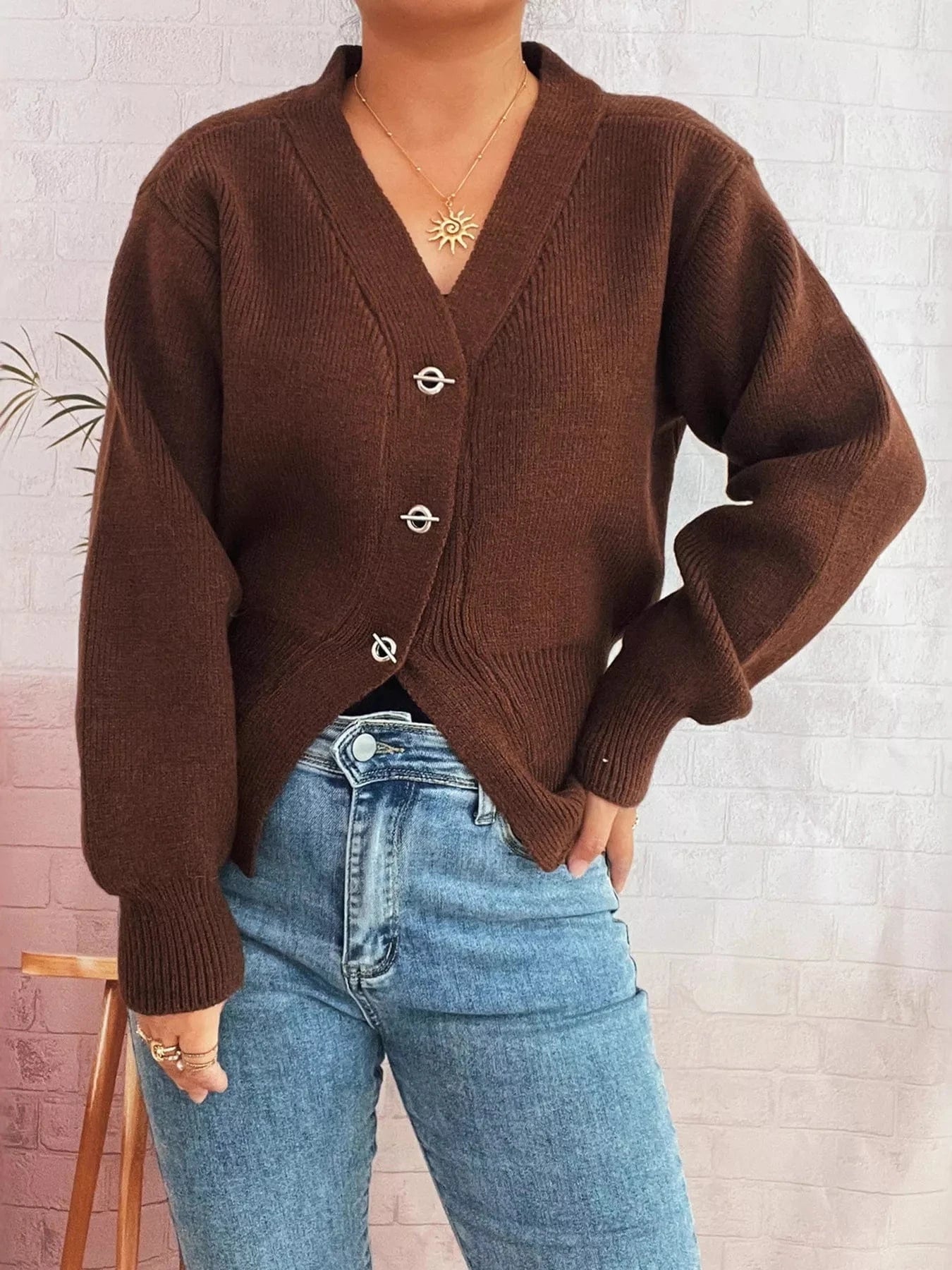 Button Up Long Sleeve Cardigan - Fashorio