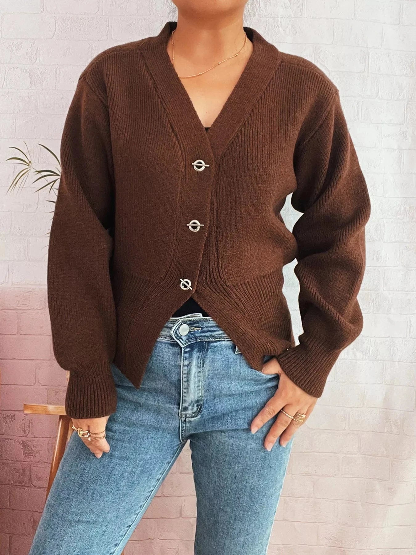 Button Up Long Sleeve Cardigan - Fashorio