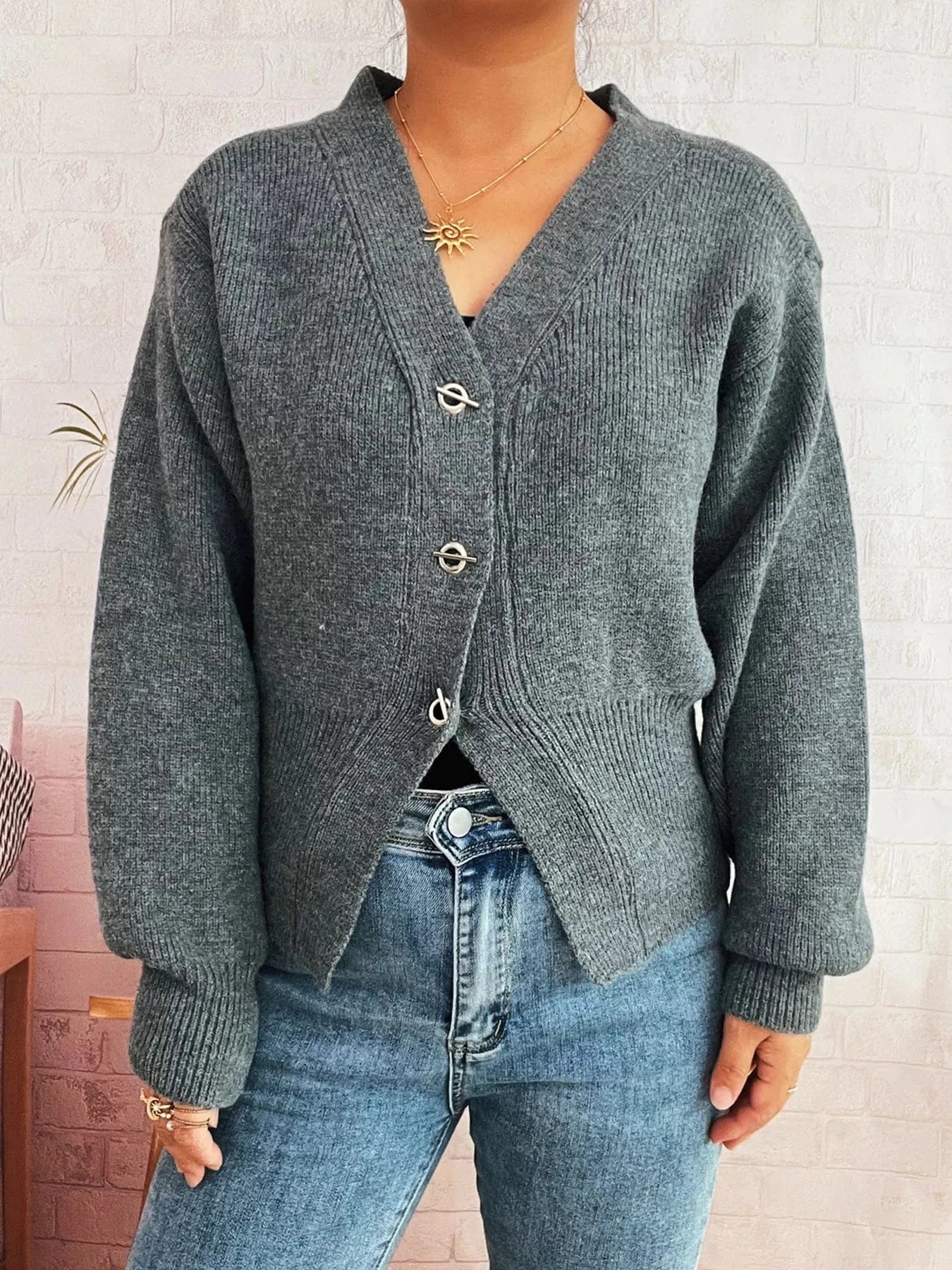 Button Up Long Sleeve Cardigan - Fashorio