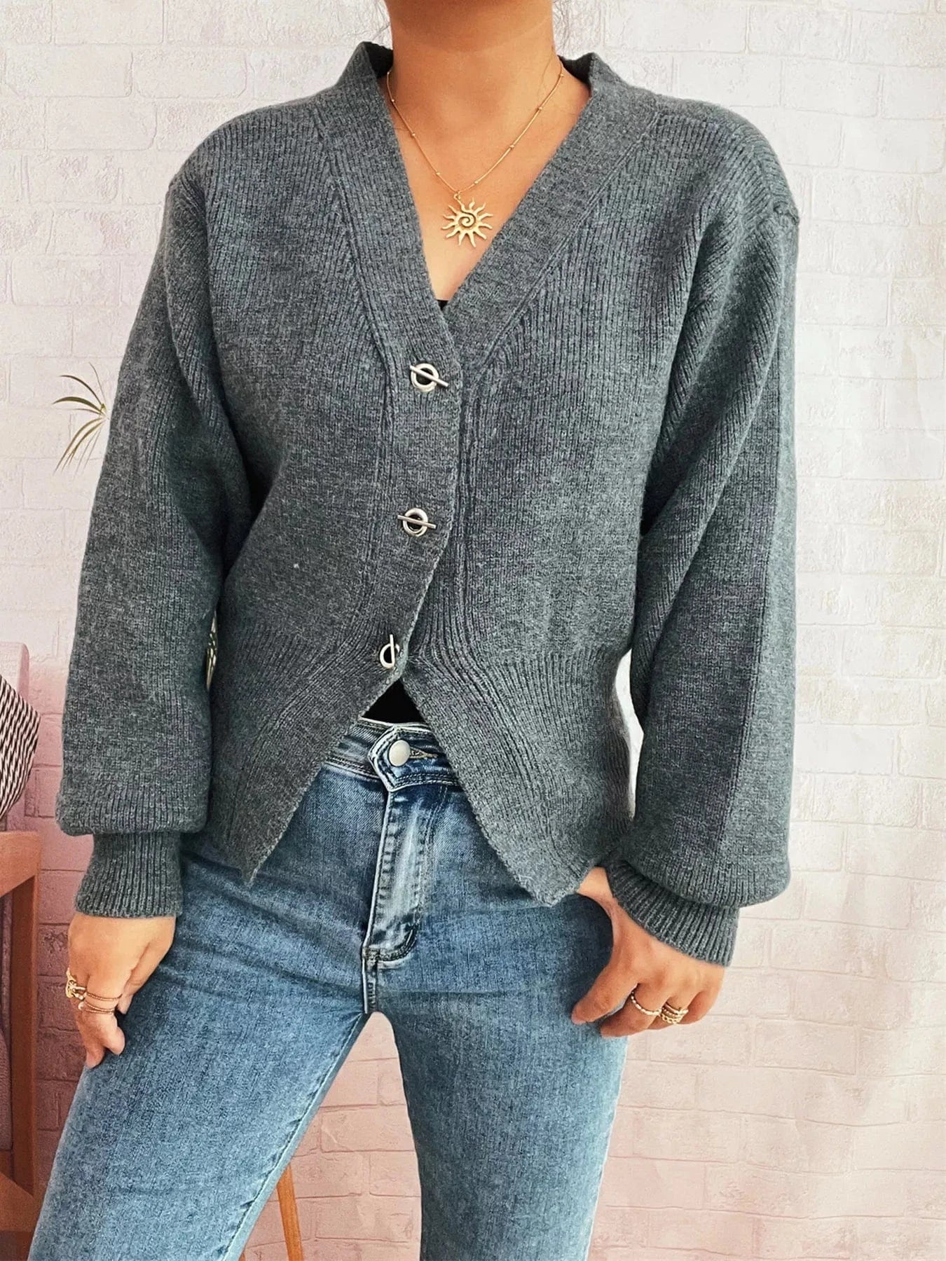 Button Up Long Sleeve Cardigan - Fashorio
