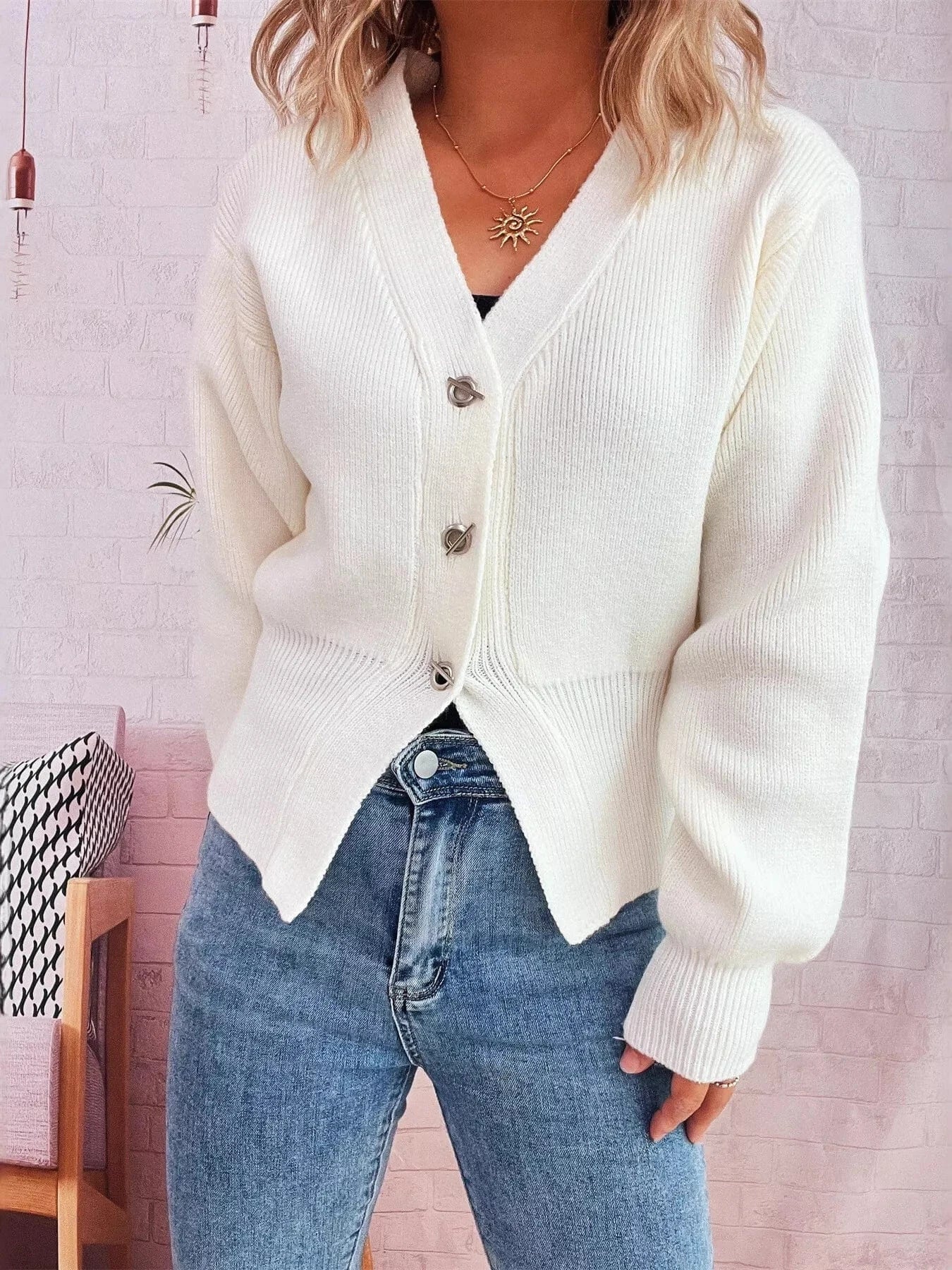 Button Up Long Sleeve Cardigan - Fashorio