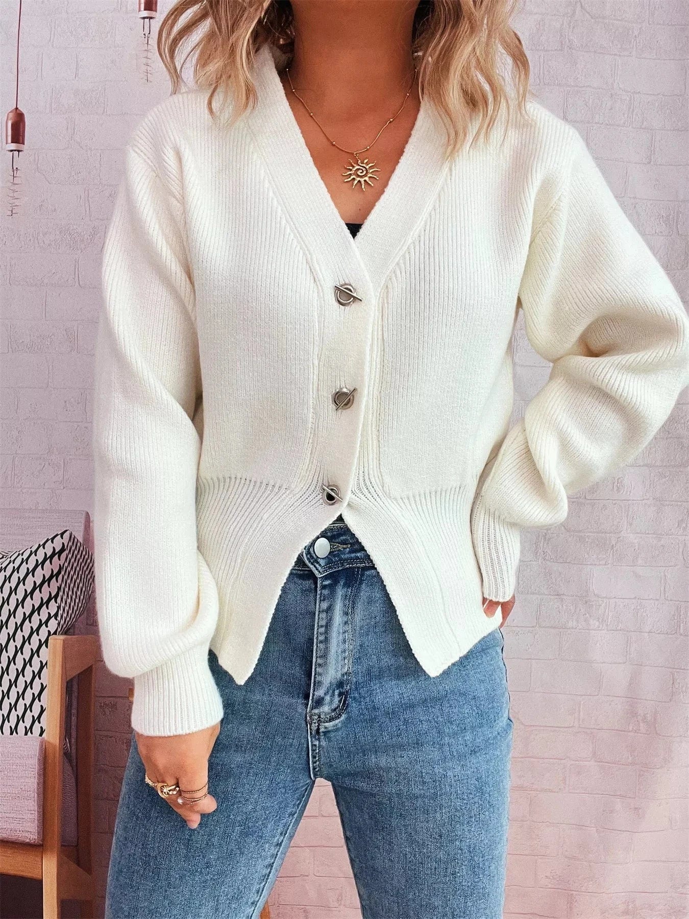 Button Up Long Sleeve Cardigan - Fashorio