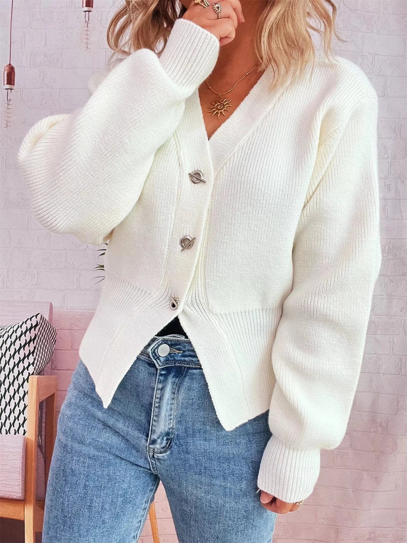Button Up Long Sleeve Cardigan - Fashorio