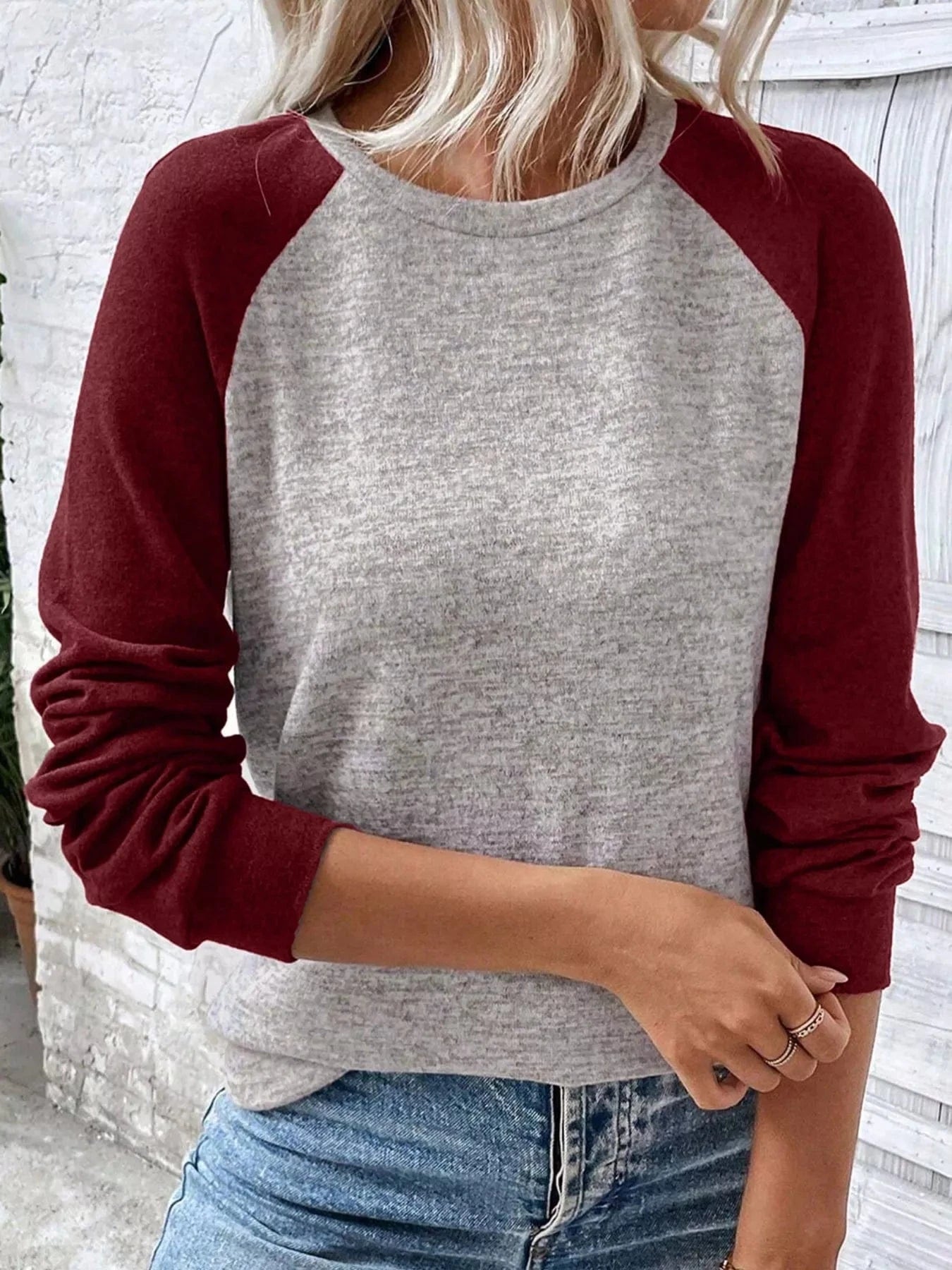 Color Block Raglan Long Sleeve T Shirt - Fashorio