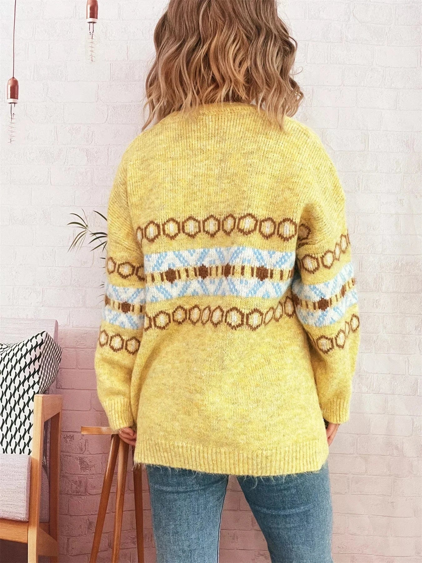 Contrast Round Neck Drop Shoulder Sweater - Fashorio