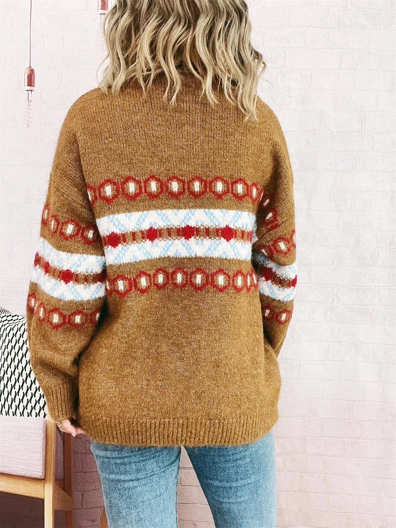 Contrast Round Neck Drop Shoulder Sweater - Fashorio