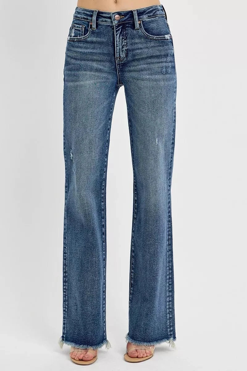 Plus Size Tummy Control High Rise Straight Jeans – Long Fit Denim Dark Blue 0 - Fashorio