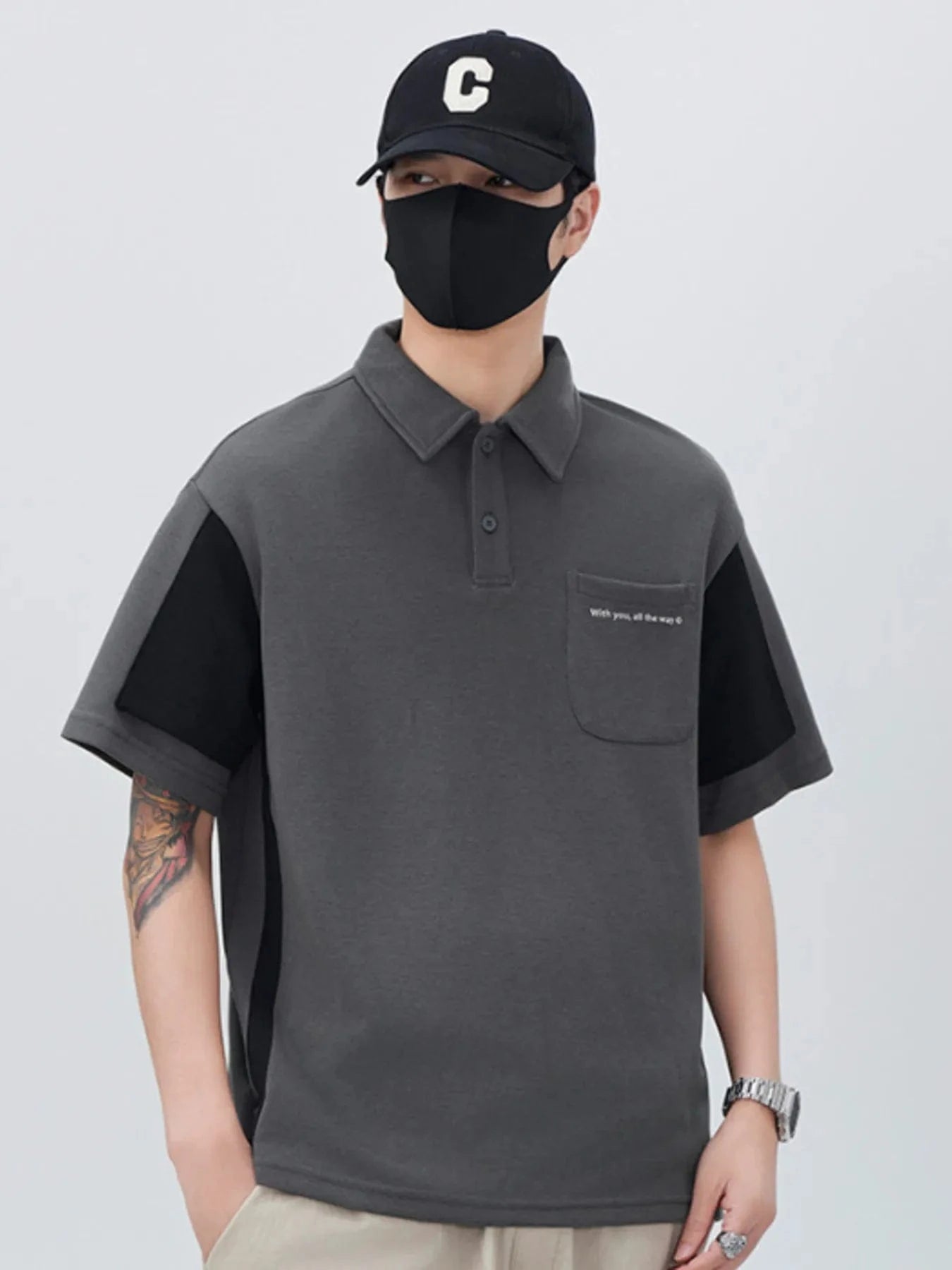 Men's Plus Size Button Detail Short Sleeve Polo Dark Gray - Fashorio