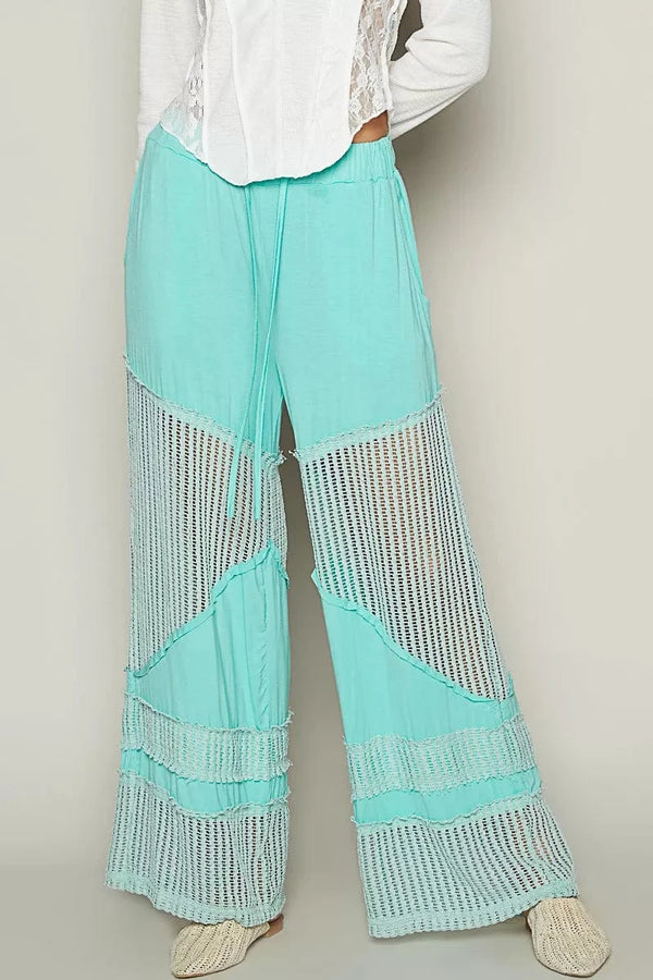 POL Drawstring Elastic Waistband Wide-Leg Pants ELECTRIC BLUE - Fashorio