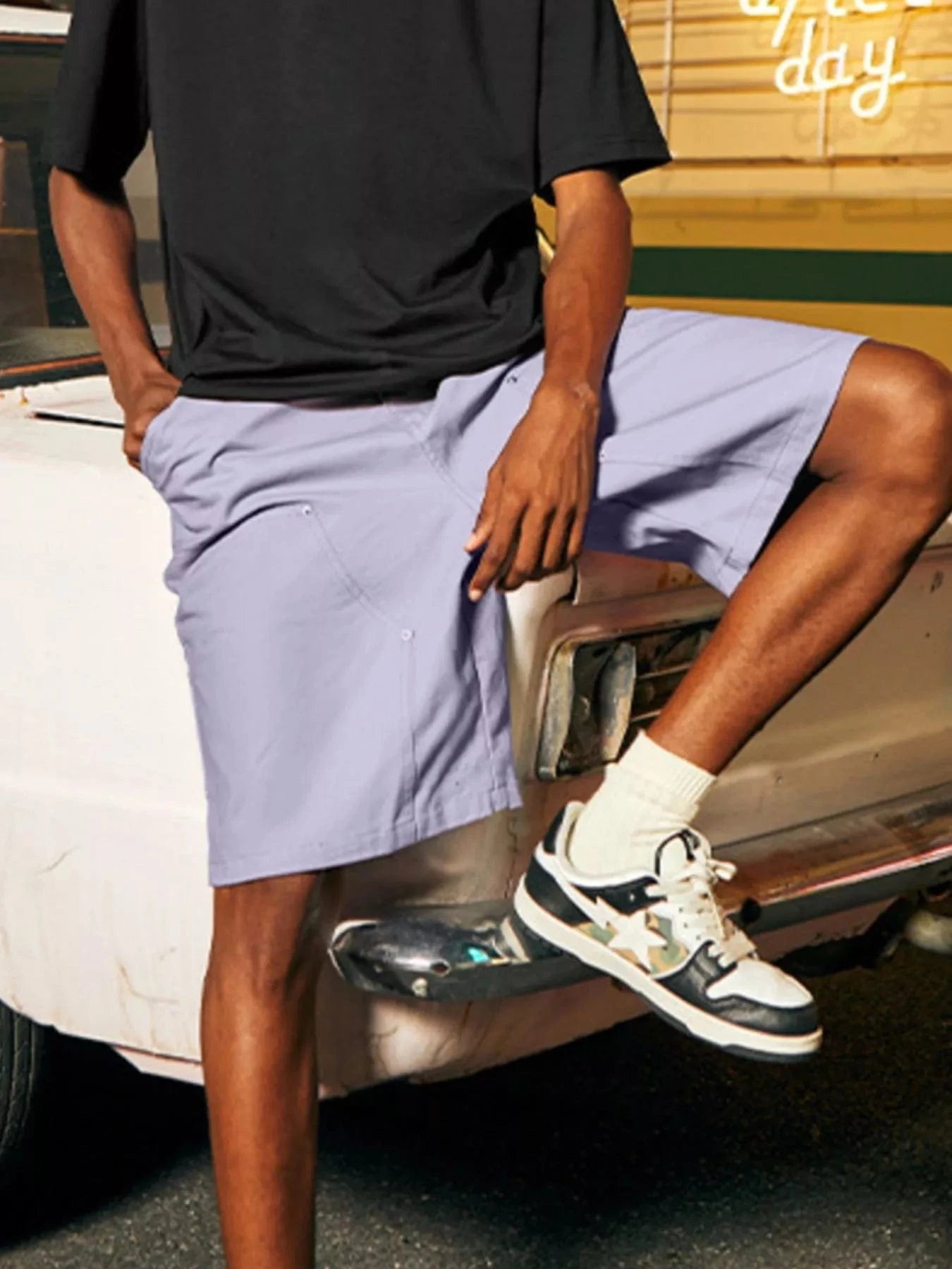 Men's Casual Loose Fit Shorts Fog Purple - Fashorio