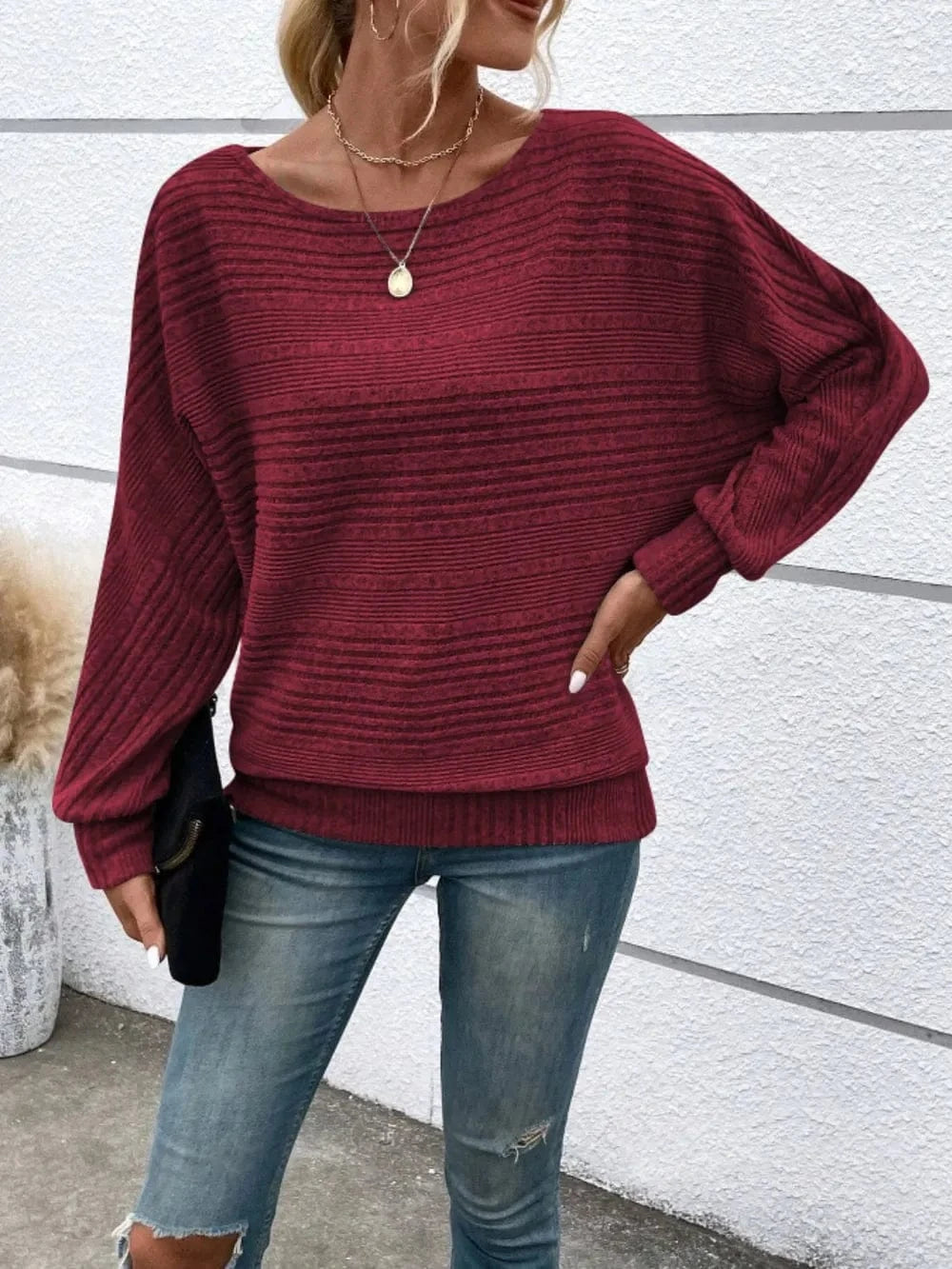 Full Size Round Neck Long Sleeve Top - Fashorio