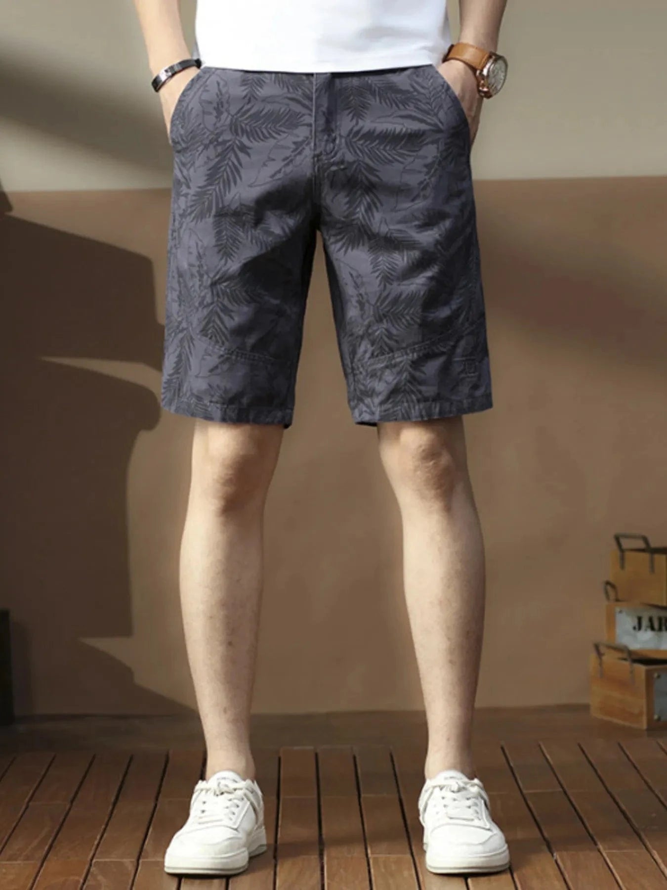 Men's Printed Loose Fit Shorts Grey - Fashorio