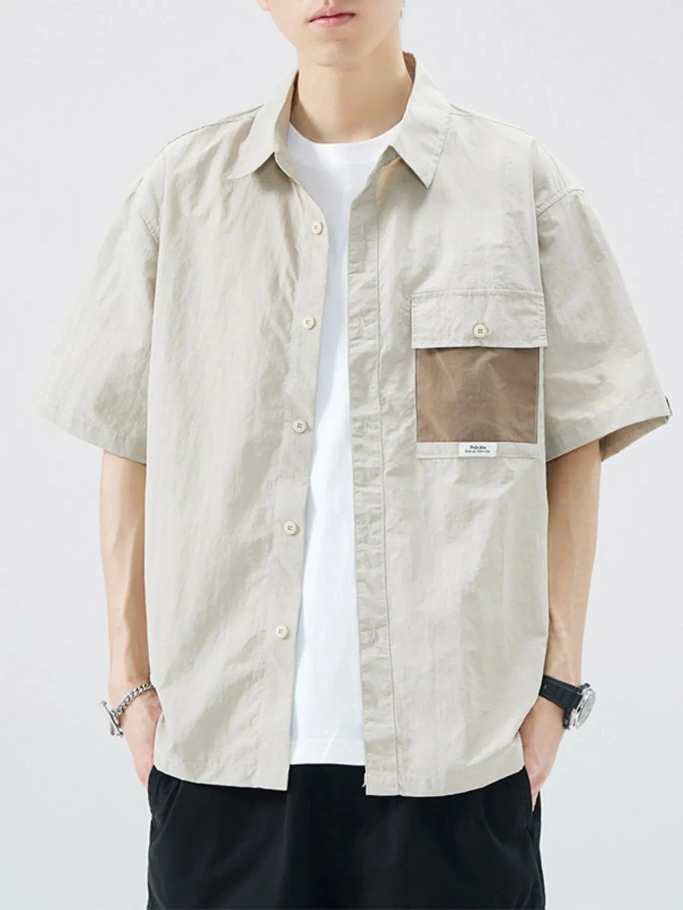 Men's Plus Size Button Up Short Sleeve Shirt Ivory - Fashorio