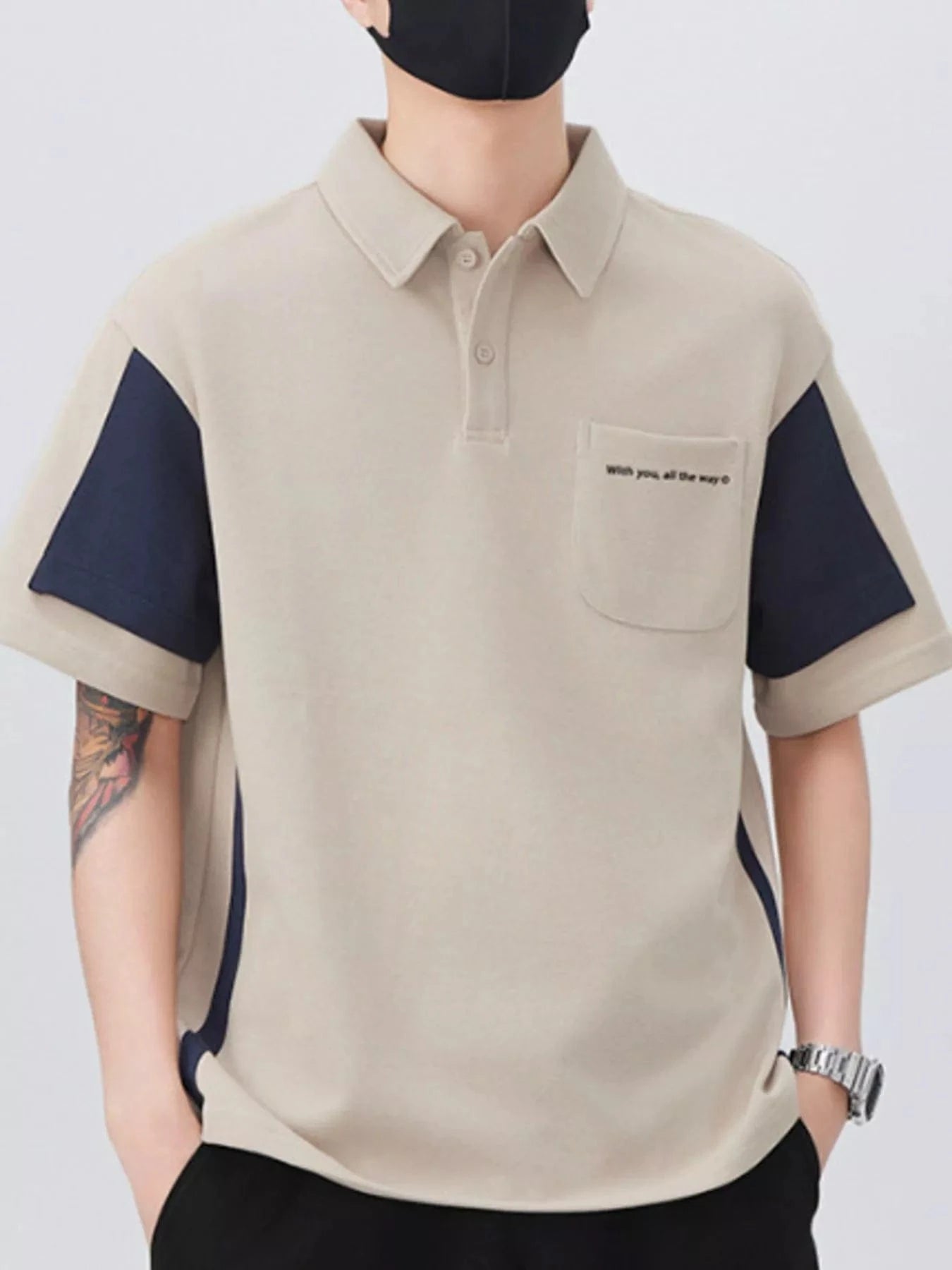Men's Plus Size Button Detail Short Sleeve Polo Khaki Color - Fashorio