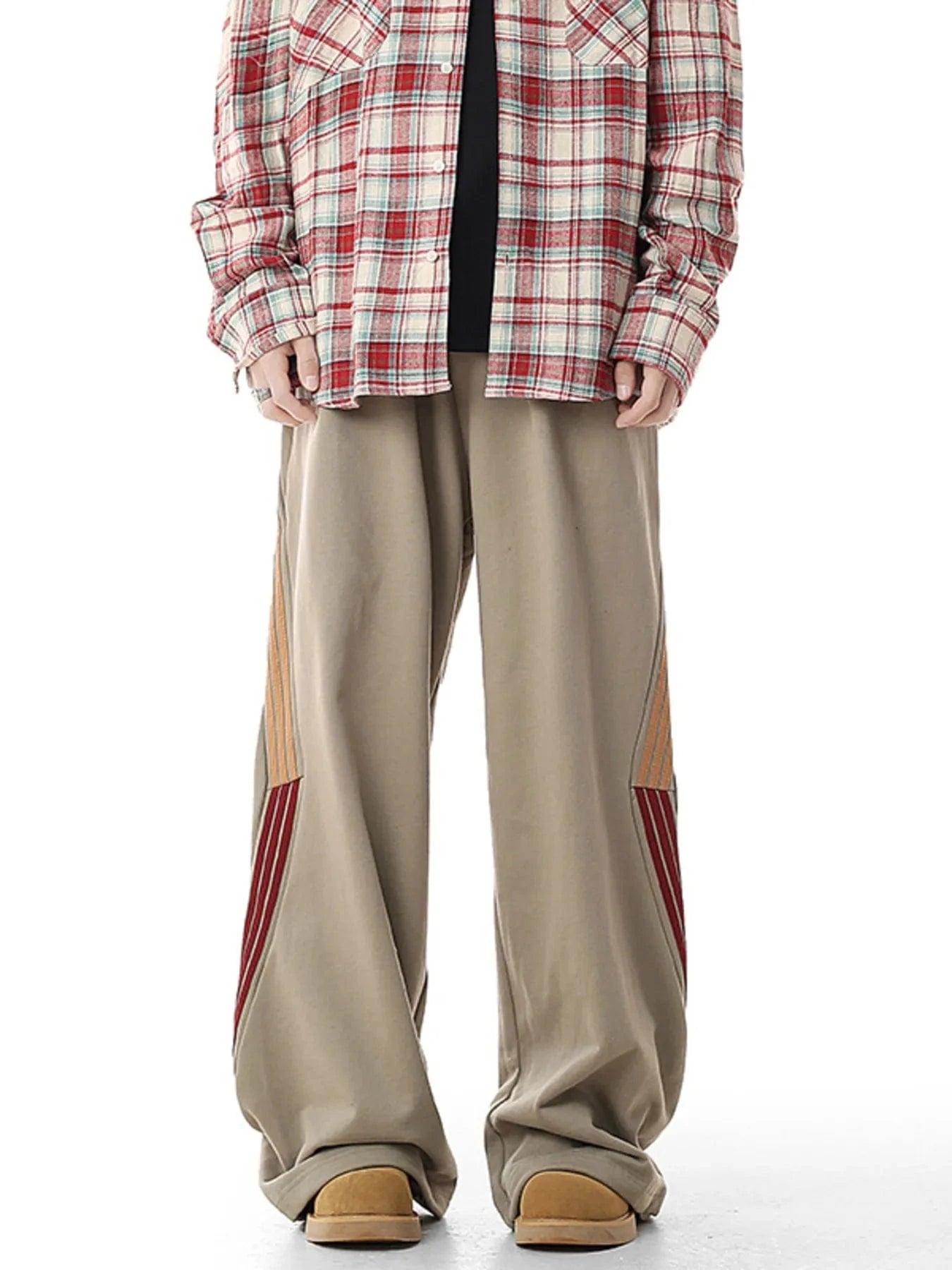 Men's Plus Size Side Striped Relaxed Fit Casual Pants Khaki - Fashorio