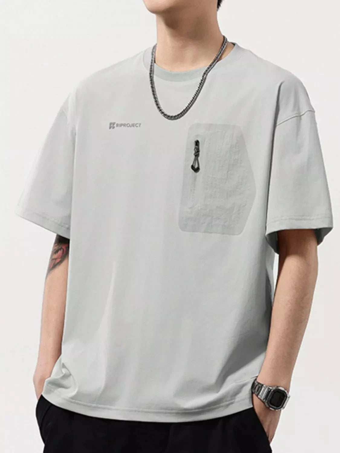 Men's Plus Size Round Neck Short Sleeve T-Shirt Light Gray - Fashorio
