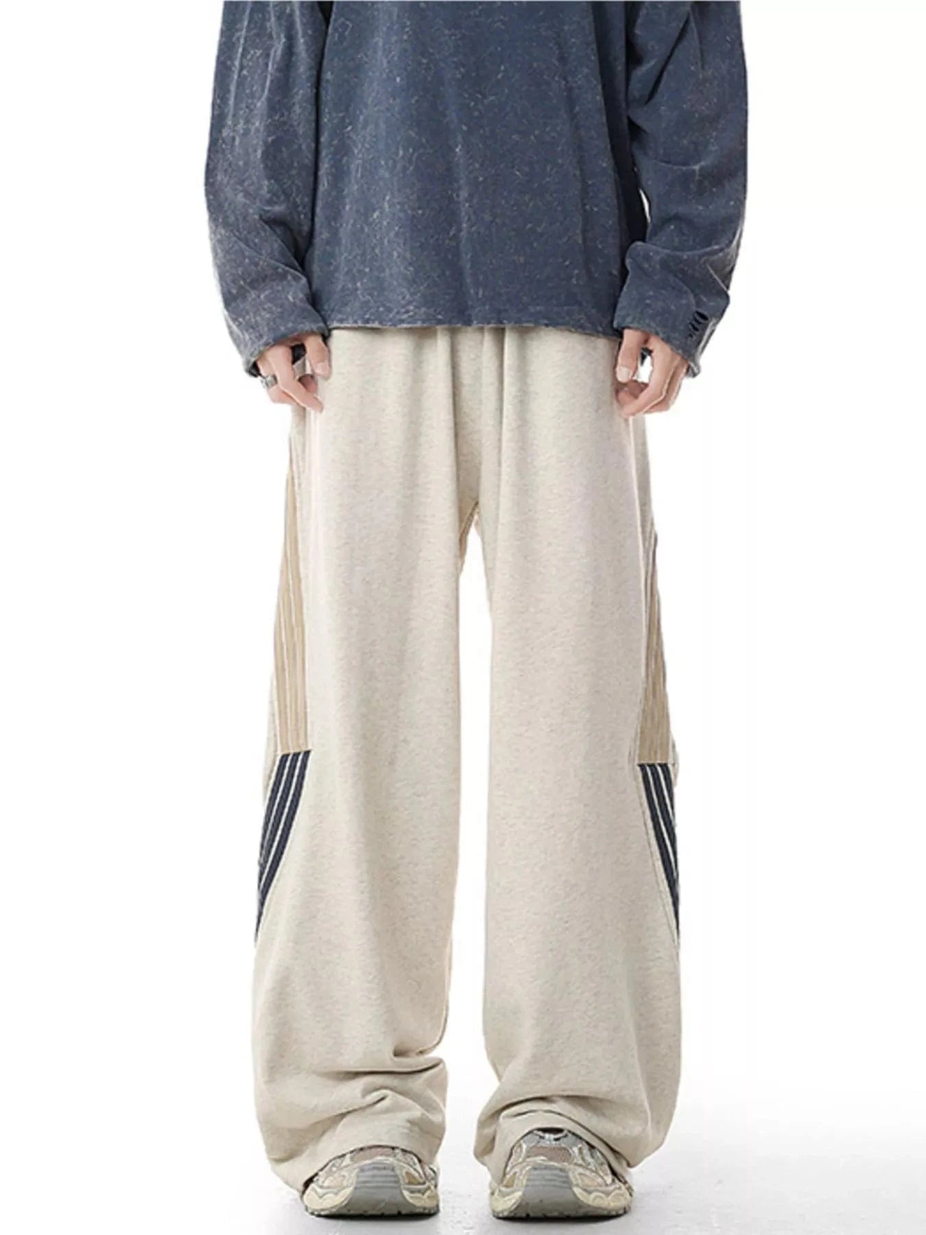 Men's Plus Size Side Striped Relaxed Fit Casual Pants Light Gray - Fashorio