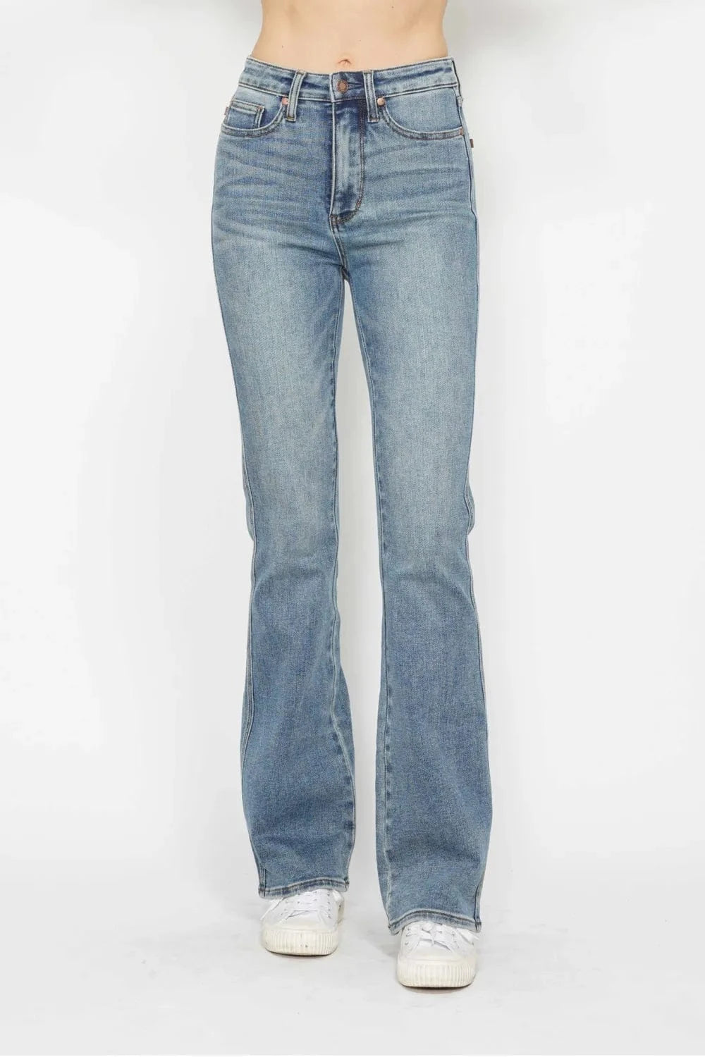 Plus Size Bootcut Jeans with Tummy Control & Embroidered Pockets Long inseam - Fashorio