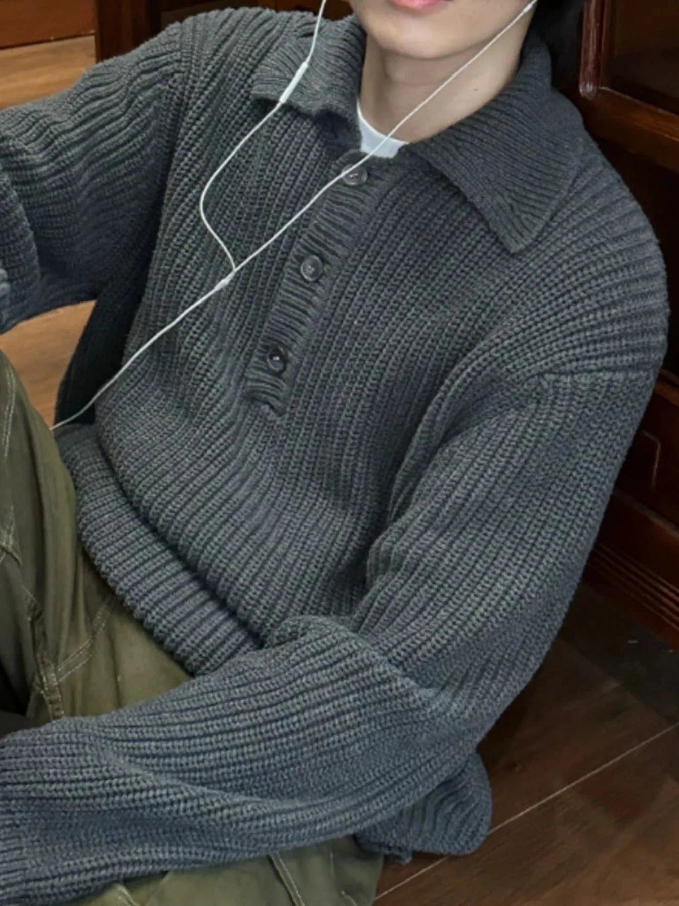 Men's Button Detail Long Sleeve Sweater - Fashorio
