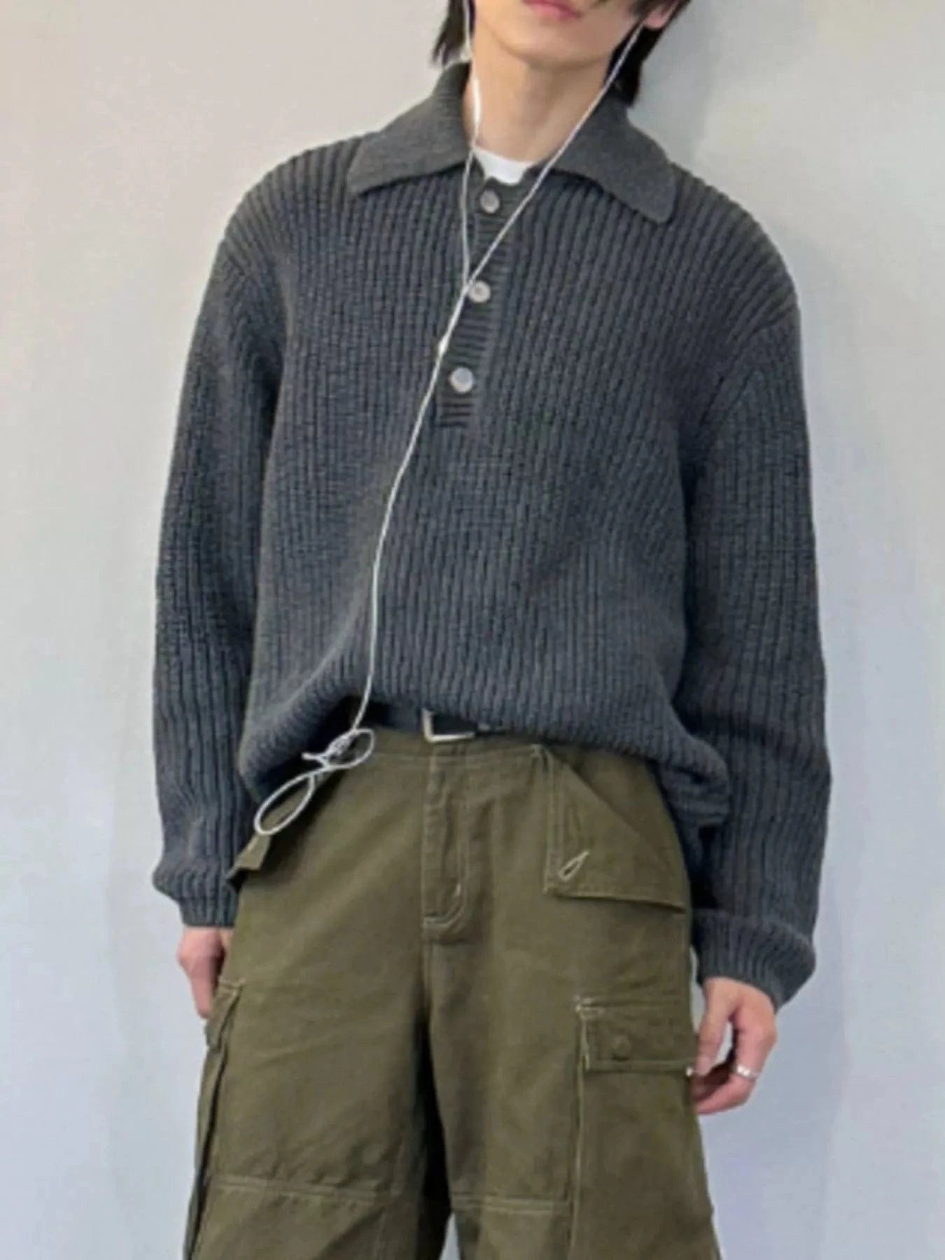 Men's Button Detail Long Sleeve Sweater - Fashorio