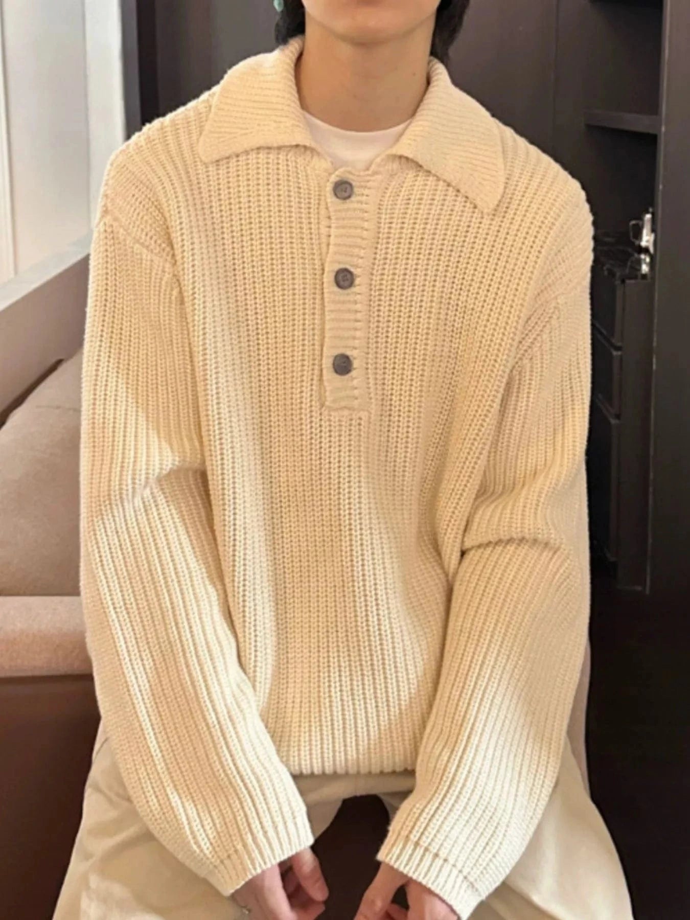 Men's Button Detail Long Sleeve Sweater - Fashorio