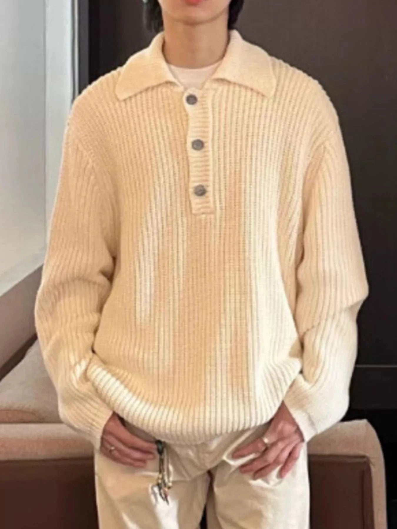 Men's Button Detail Long Sleeve Sweater - Fashorio