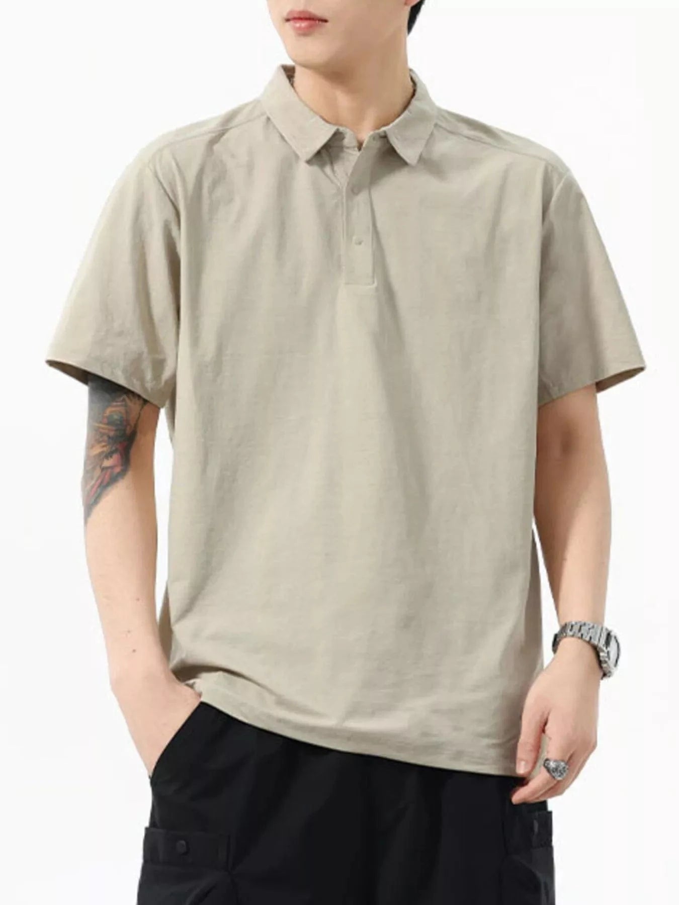Men's Full Size Button Detail Short Sleeve Polo Plus Size - Fashorio
