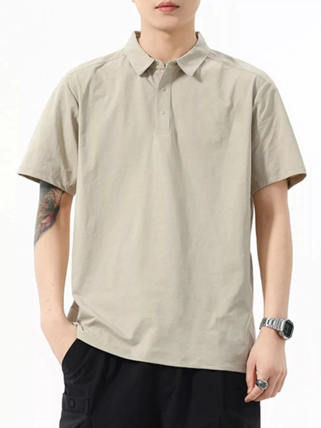 Men's Full Size Button Detail Short Sleeve Polo Plus Size - Fashorio