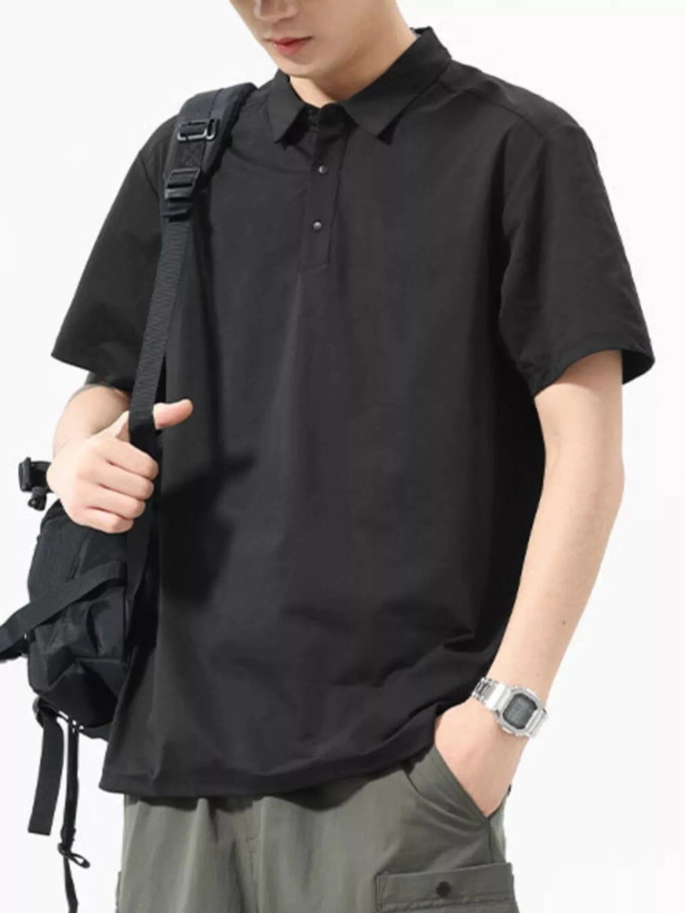 Men's Full Size Button Detail Short Sleeve Polo Plus Size - Fashorio