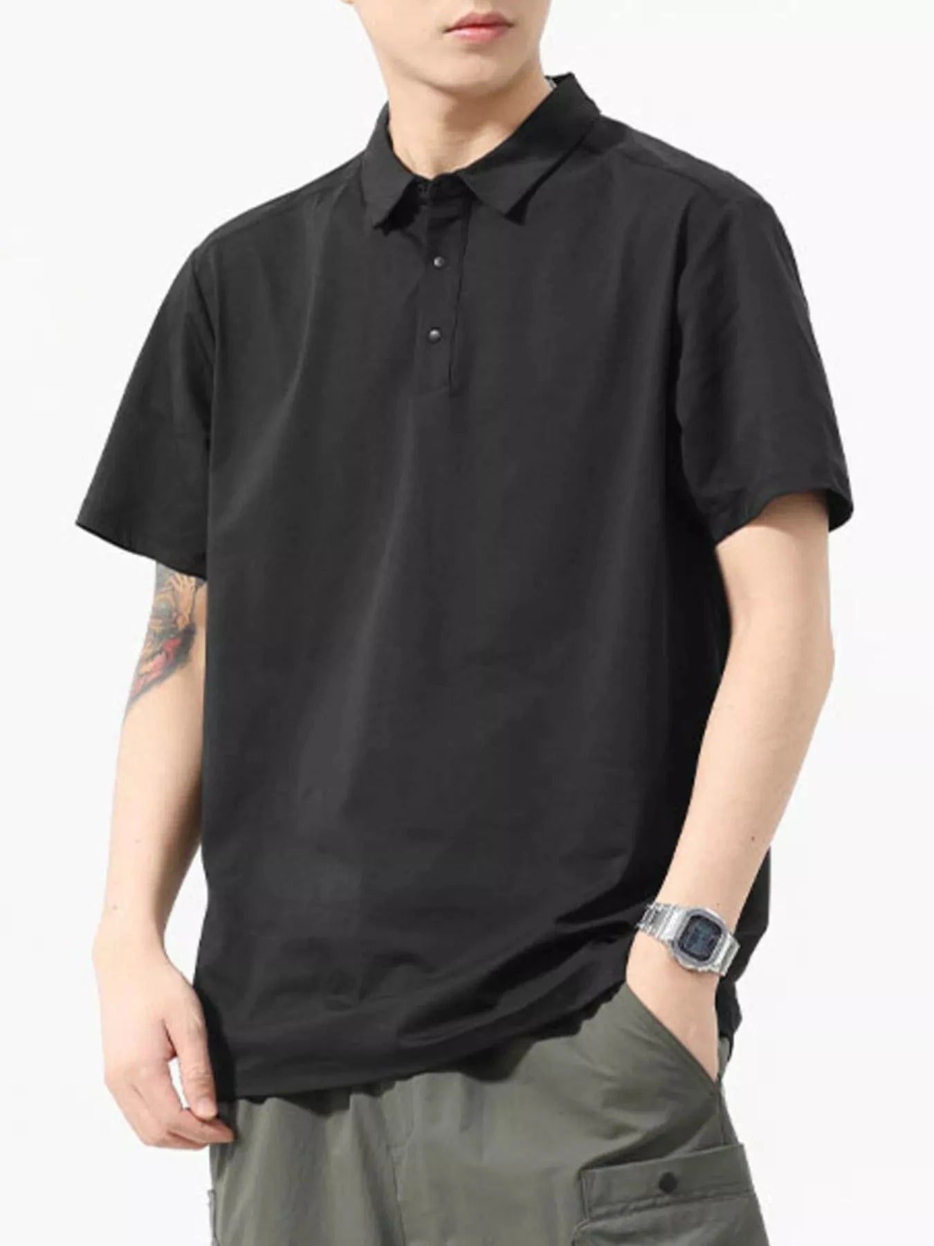Men's Full Size Button Detail Short Sleeve Polo Plus Size - Fashorio