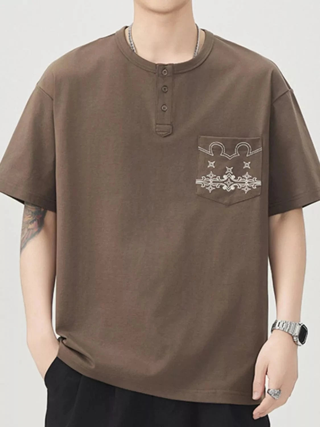 Men's Plus Size Button Detail Short Sleeve T-Shirt - Fashorio