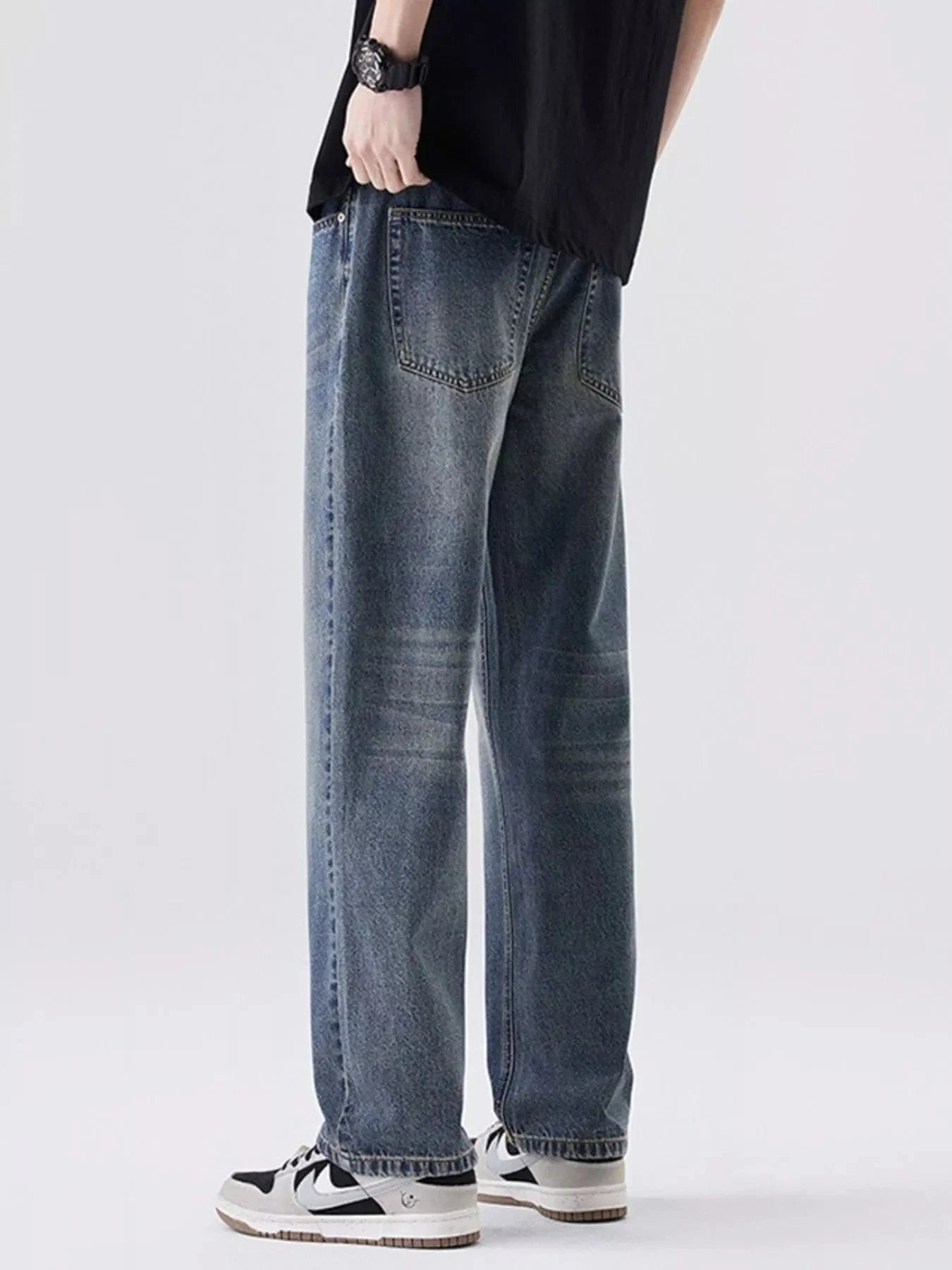 Men’s Relaxed Fit Vintage Wash Jeans – Classic Casual Denim - Fashorio