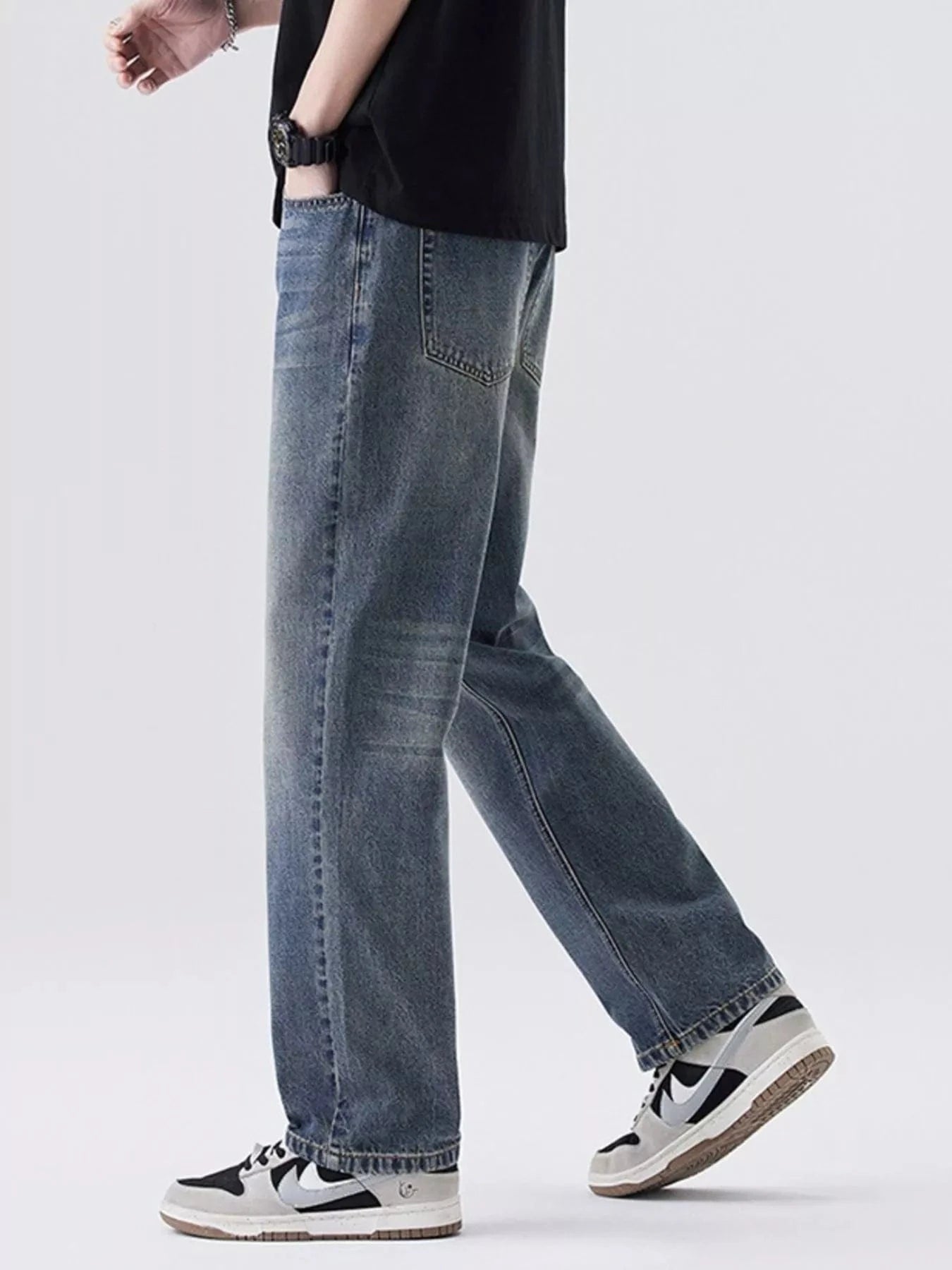Men’s Relaxed Fit Vintage Wash Jeans – Classic Casual Denim - Fashorio