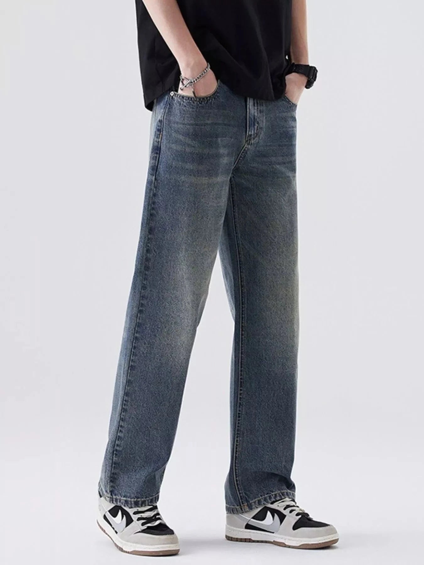 Men’s Relaxed Fit Vintage Wash Jeans – Classic Casual Denim - Fashorio