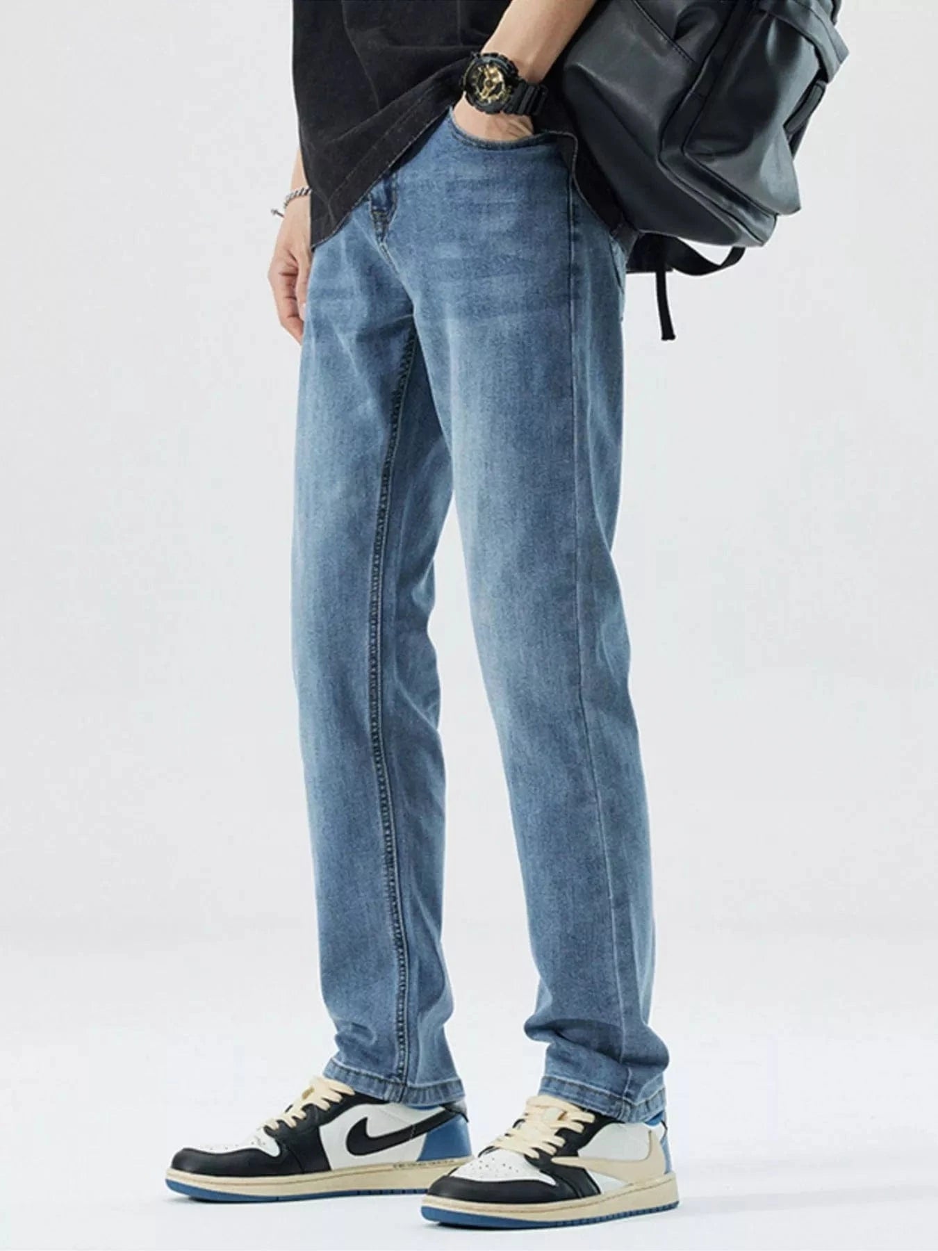 Men’s Slim Fit Stretch Jeans – Washed Denim Modern Style - Fashorio
