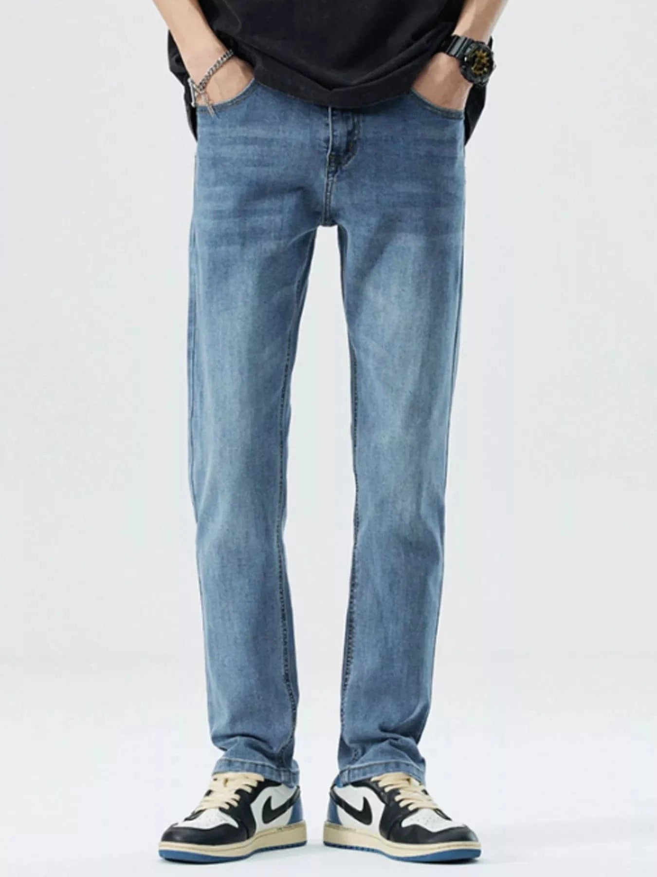 Men’s Slim Fit Stretch Jeans – Washed Denim Modern Style - Fashorio