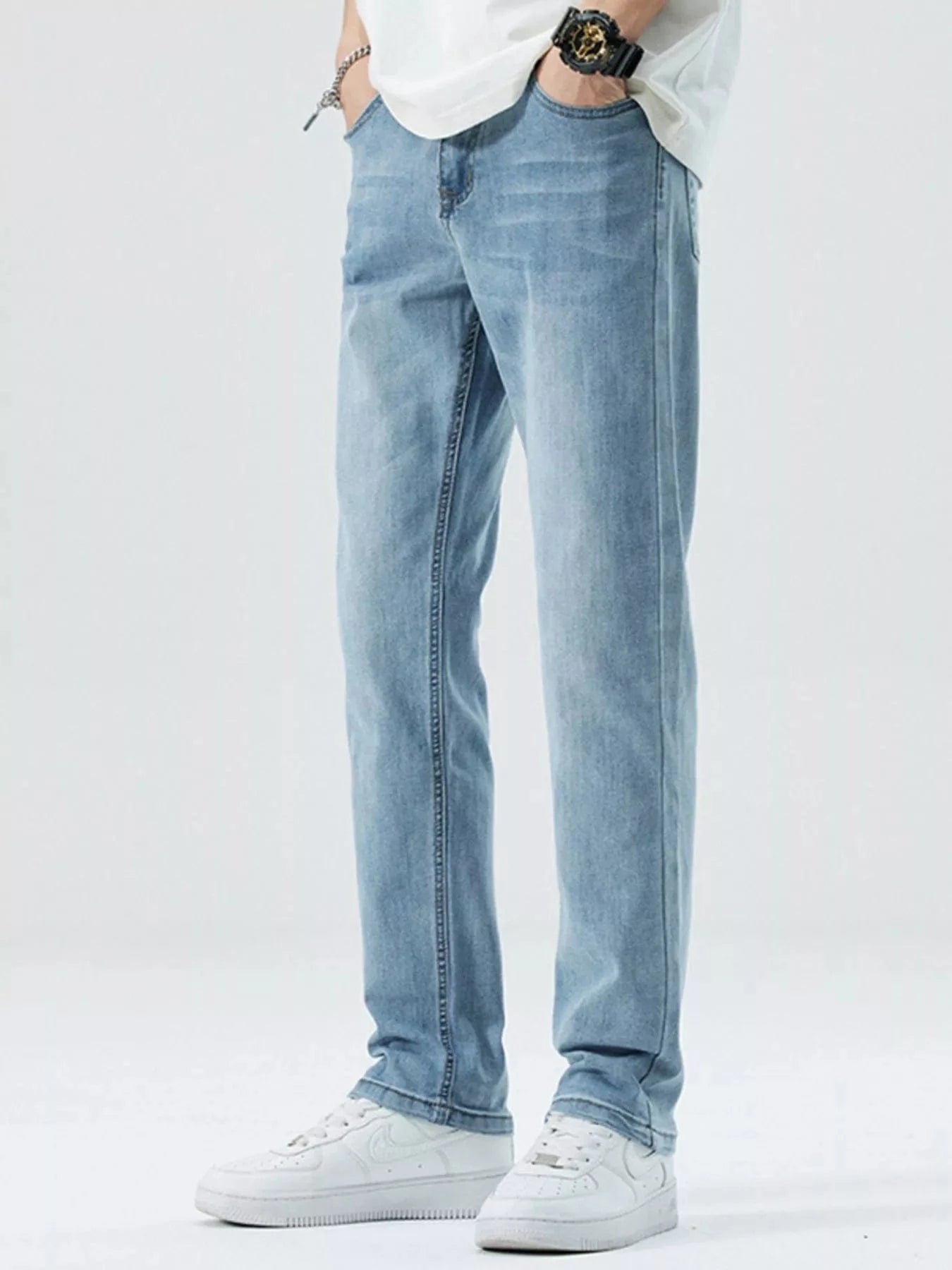 Men’s Slim Fit Stretch Jeans – Washed Denim Modern Style - Fashorio