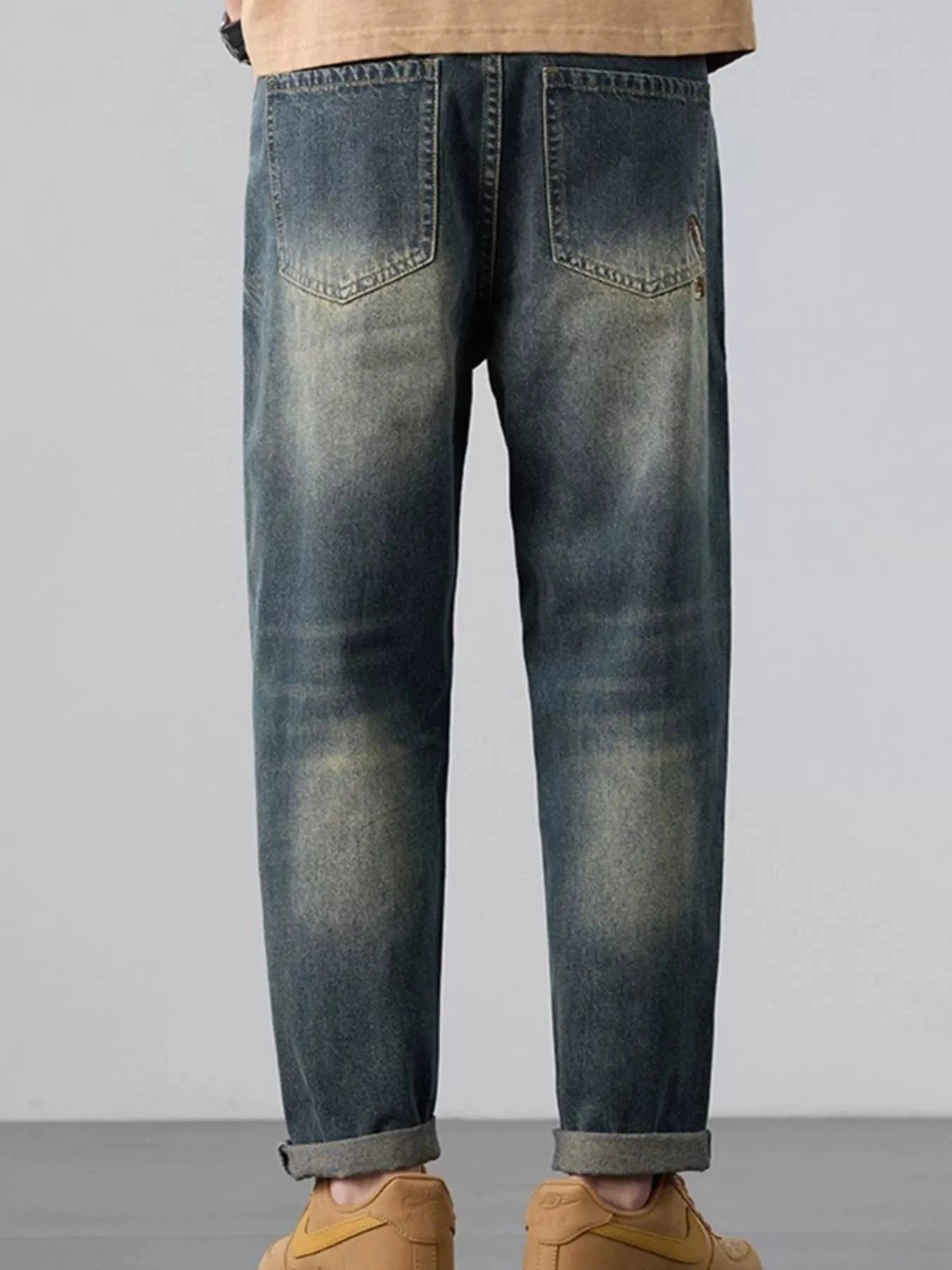 Men’s Straight Leg Jeans – Washed Denim Classic Fit - Fashorio