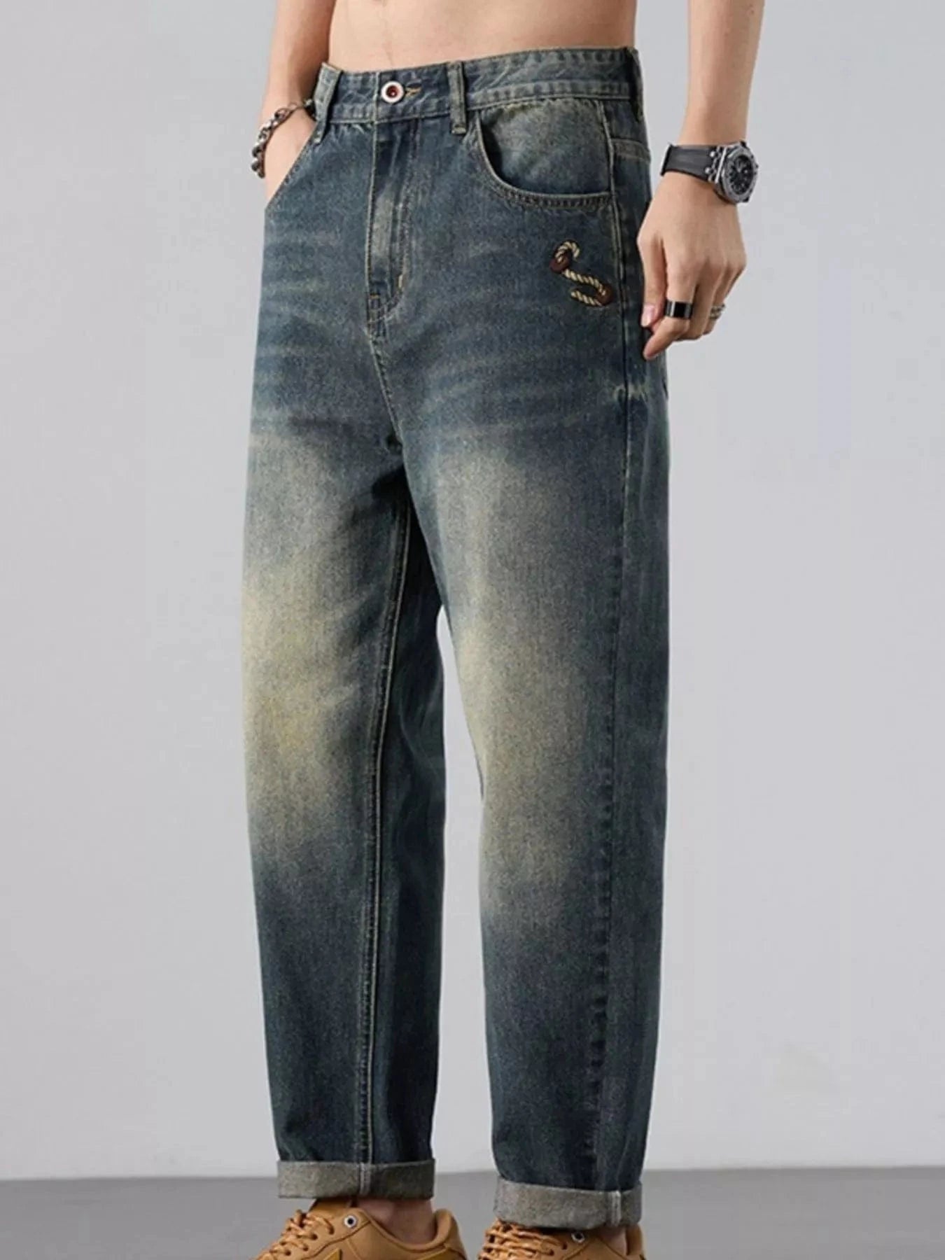 Men’s Straight Leg Jeans – Washed Denim Classic Fit - Fashorio