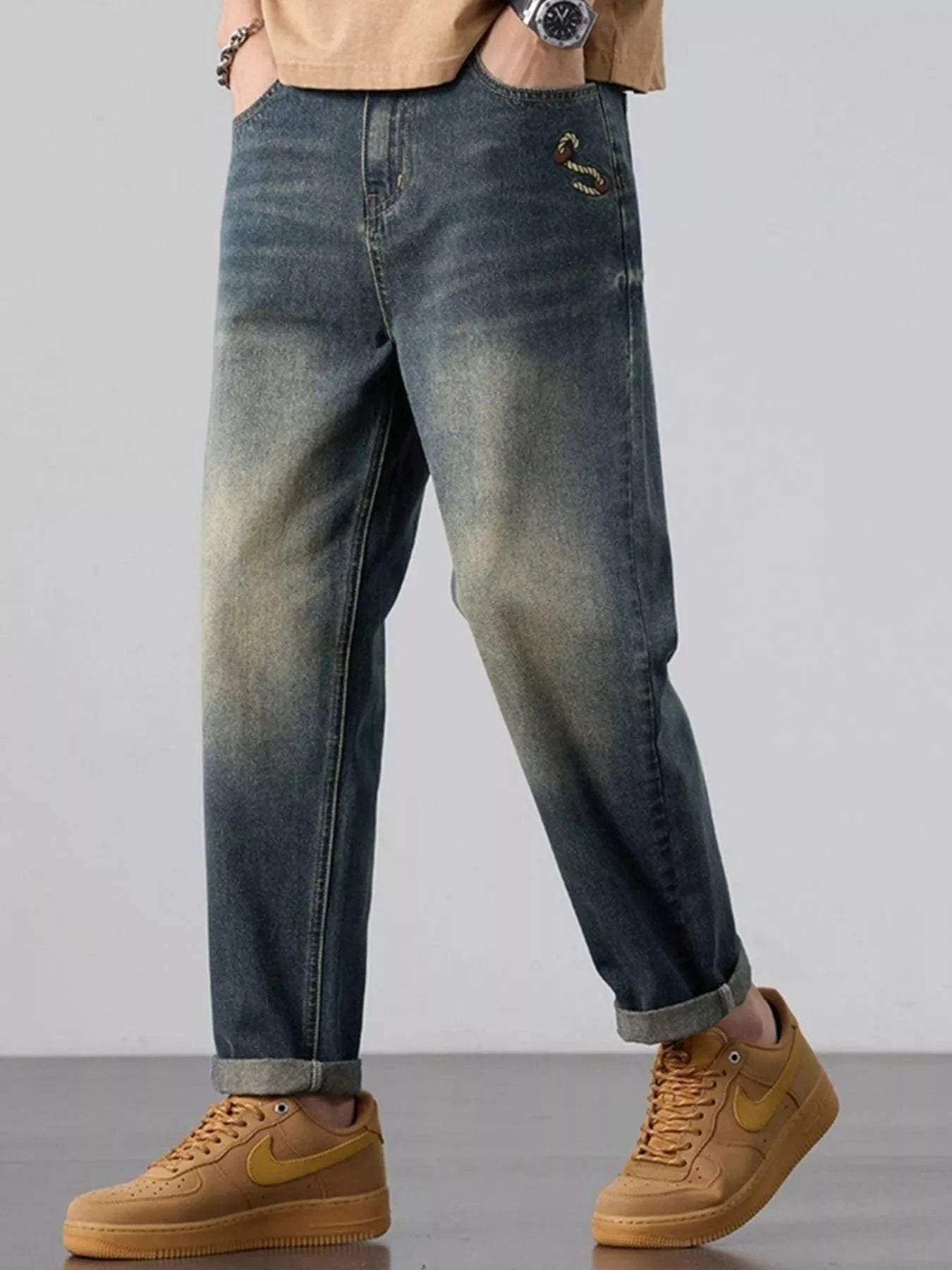 Men’s Straight Leg Jeans – Washed Denim Classic Fit - Fashorio