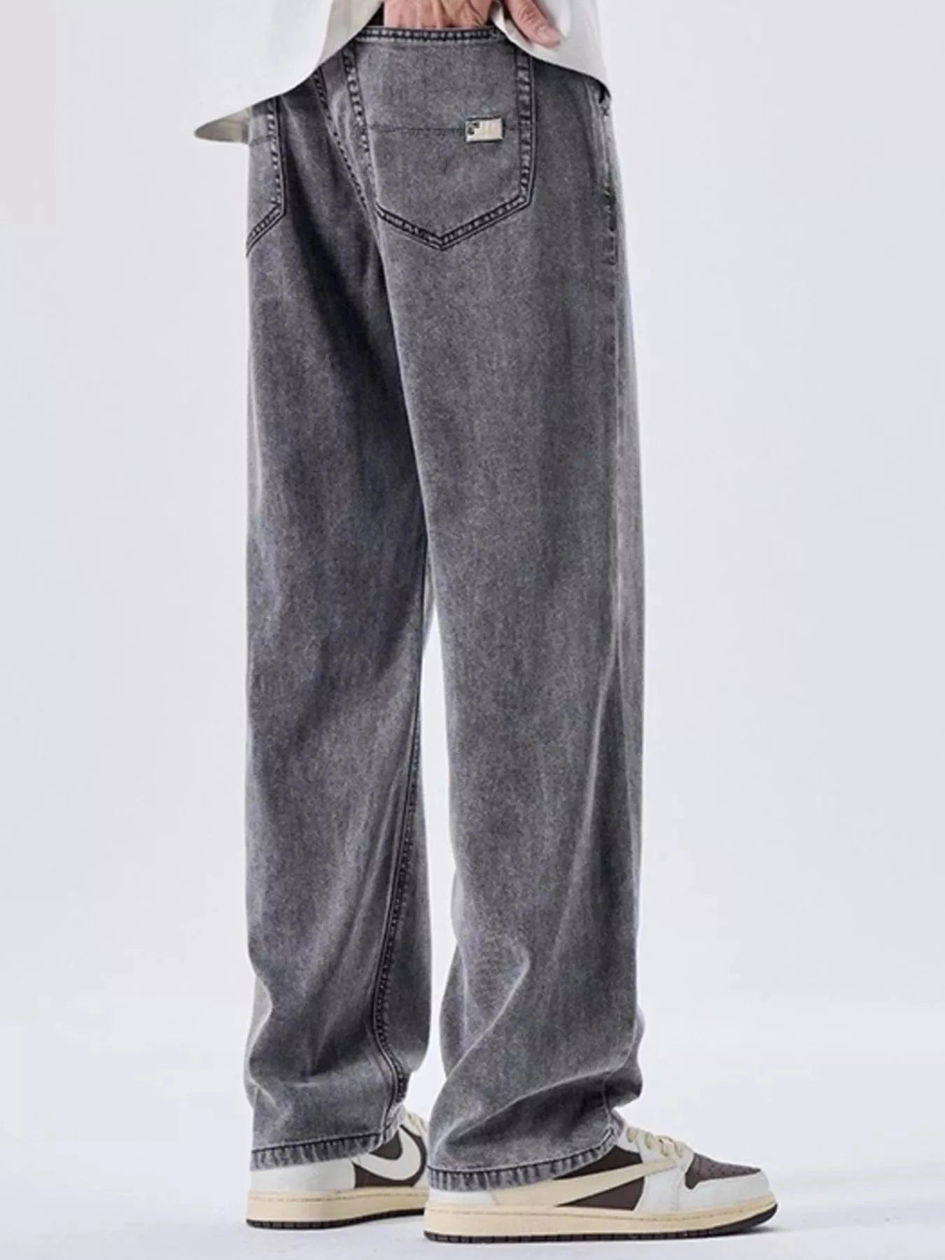 Men’s Wide Leg Jeans – Washed Relaxed Fit Cotton Blend - Fashorio