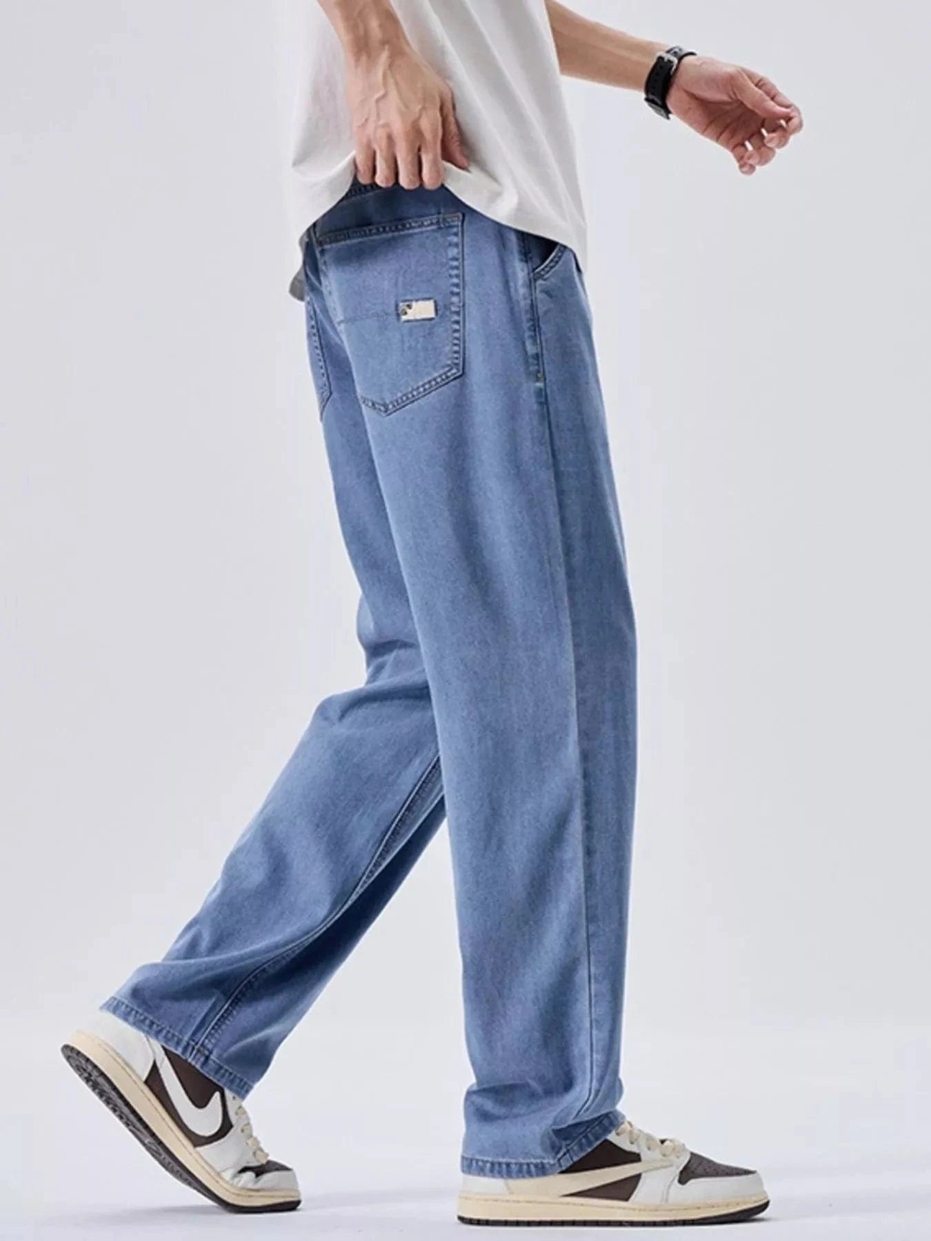 Men’s Wide Leg Jeans – Washed Relaxed Fit Cotton Blend - Fashorio