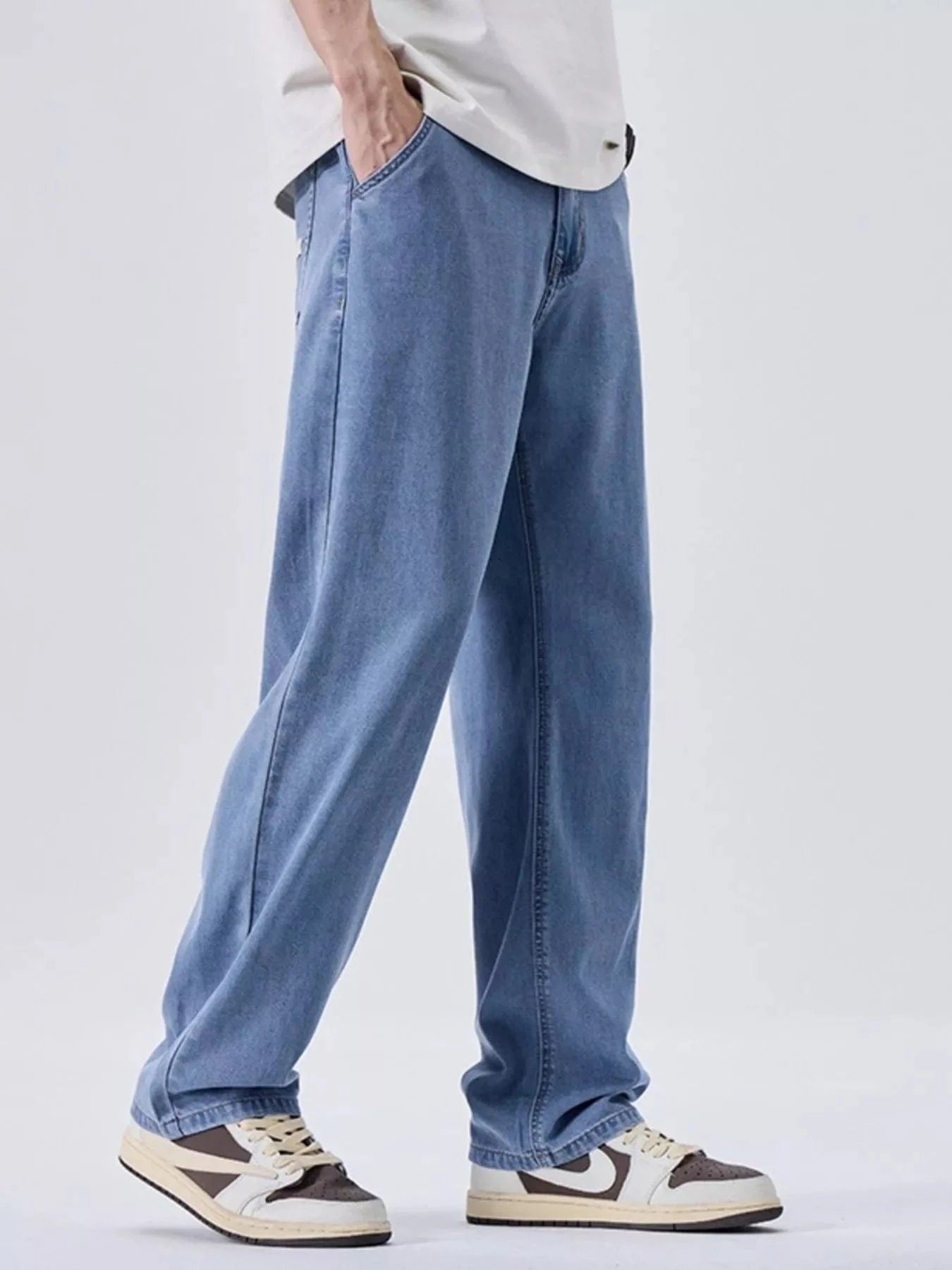 Men’s Wide Leg Jeans – Washed Relaxed Fit Cotton Blend - Fashorio