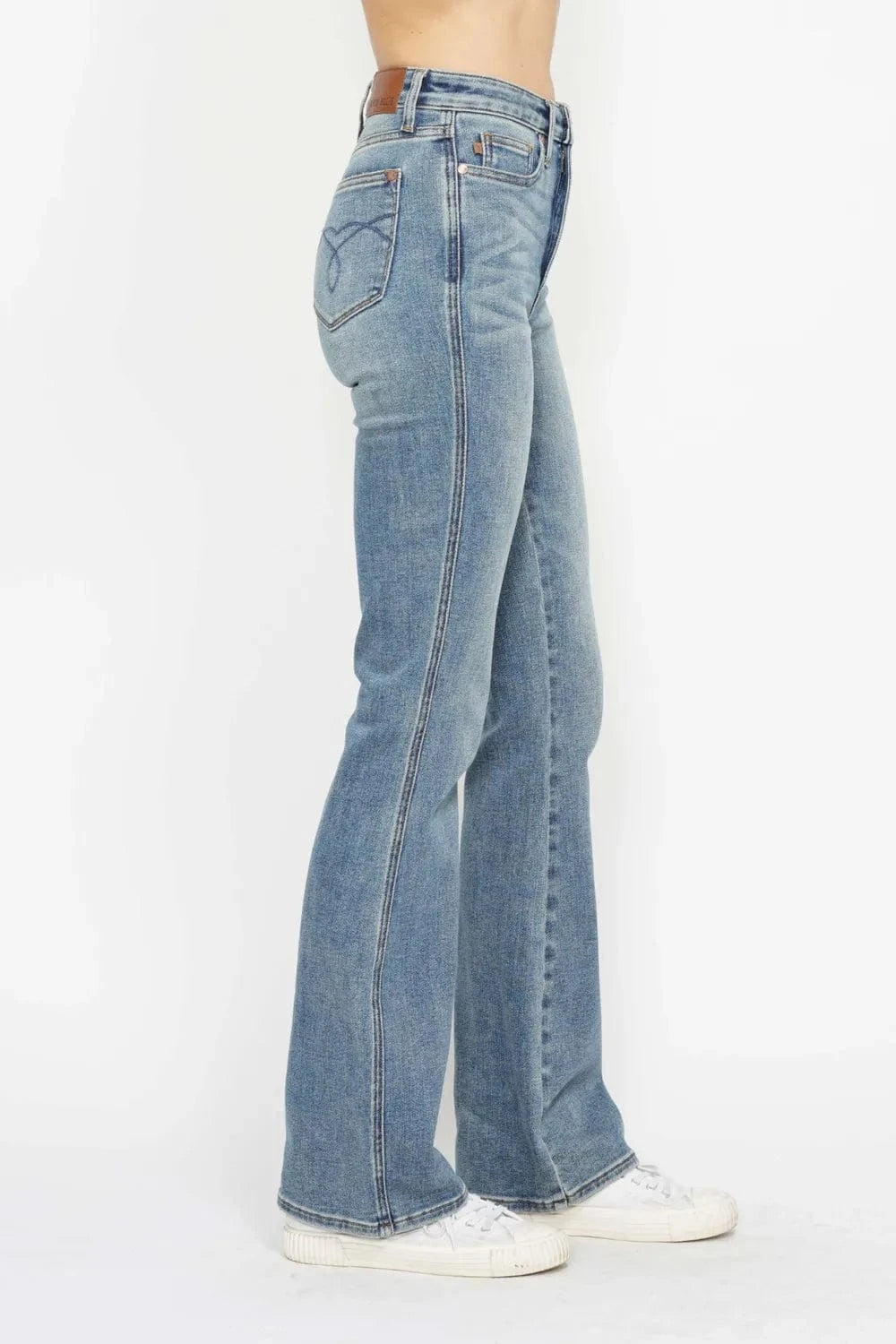 Plus Size Bootcut Jeans with Tummy Control & Embroidered Pockets - Fashorio