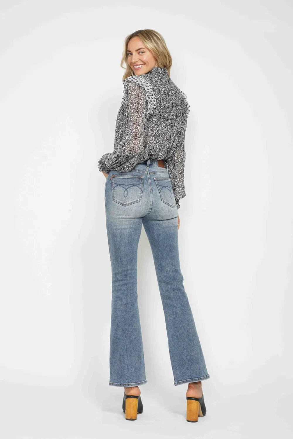 Plus Size Bootcut Jeans with Tummy Control & Embroidered Pockets - Fashorio