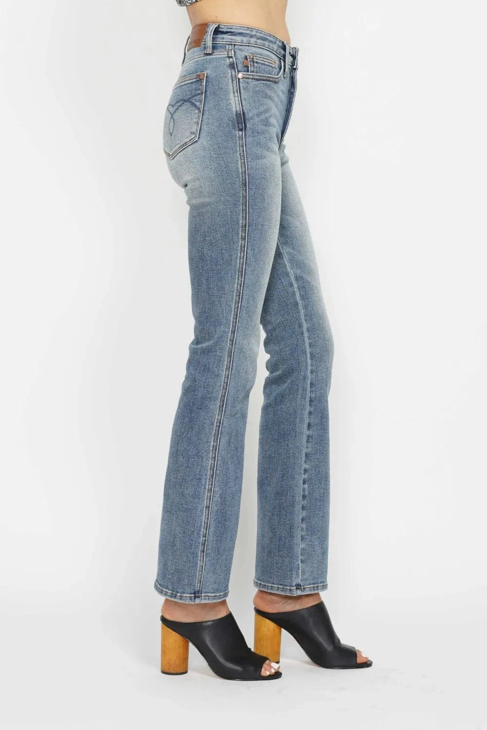 Plus Size Bootcut Jeans with Tummy Control & Embroidered Pockets - Fashorio