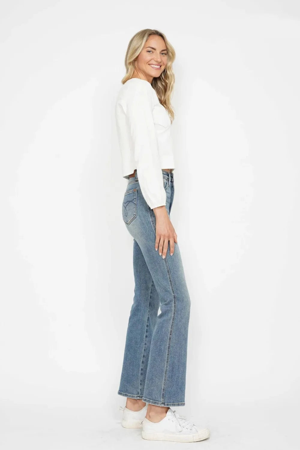 Plus Size Bootcut Jeans with Tummy Control & Embroidered Pockets - Fashorio