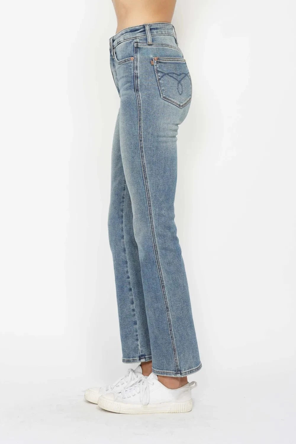 Plus Size Bootcut Jeans with Tummy Control & Embroidered Pockets - Fashorio